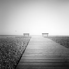 Esplanade, lonely rocky beach, France, Black and White landscape art photography