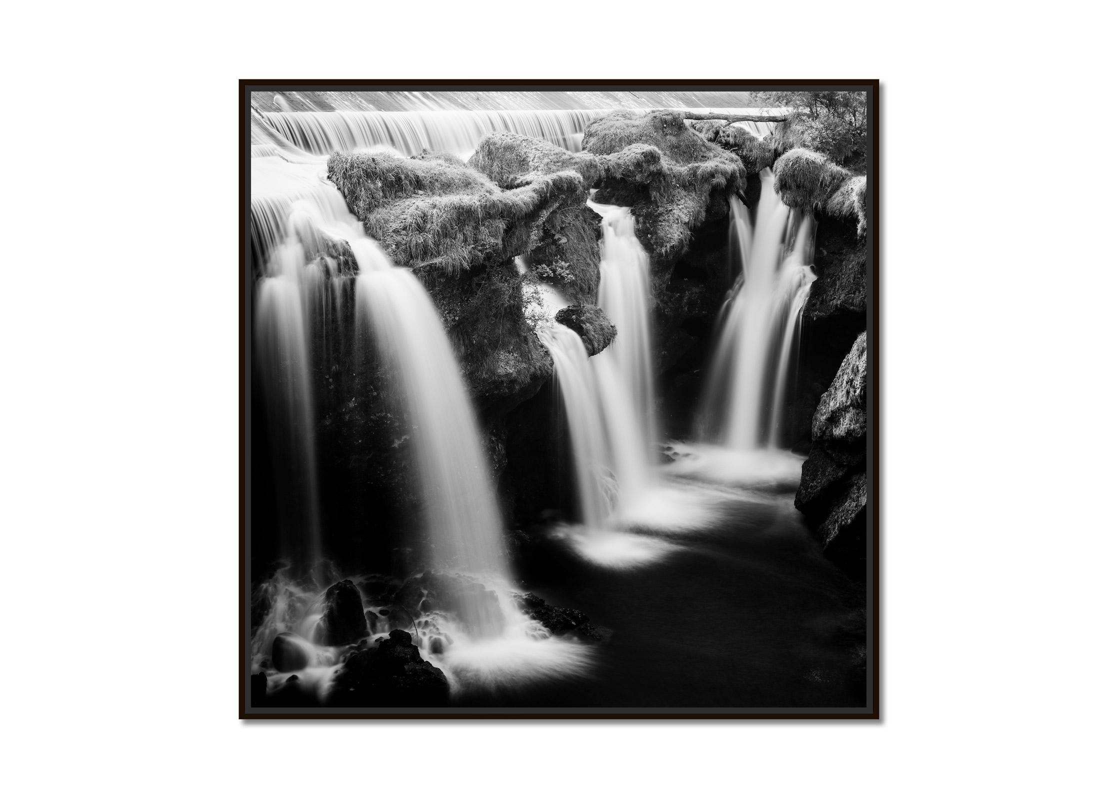 Fahrbahren Fall, Waterfall, black and white long exposure landscape photography - Photograph by Gerald Berghammer