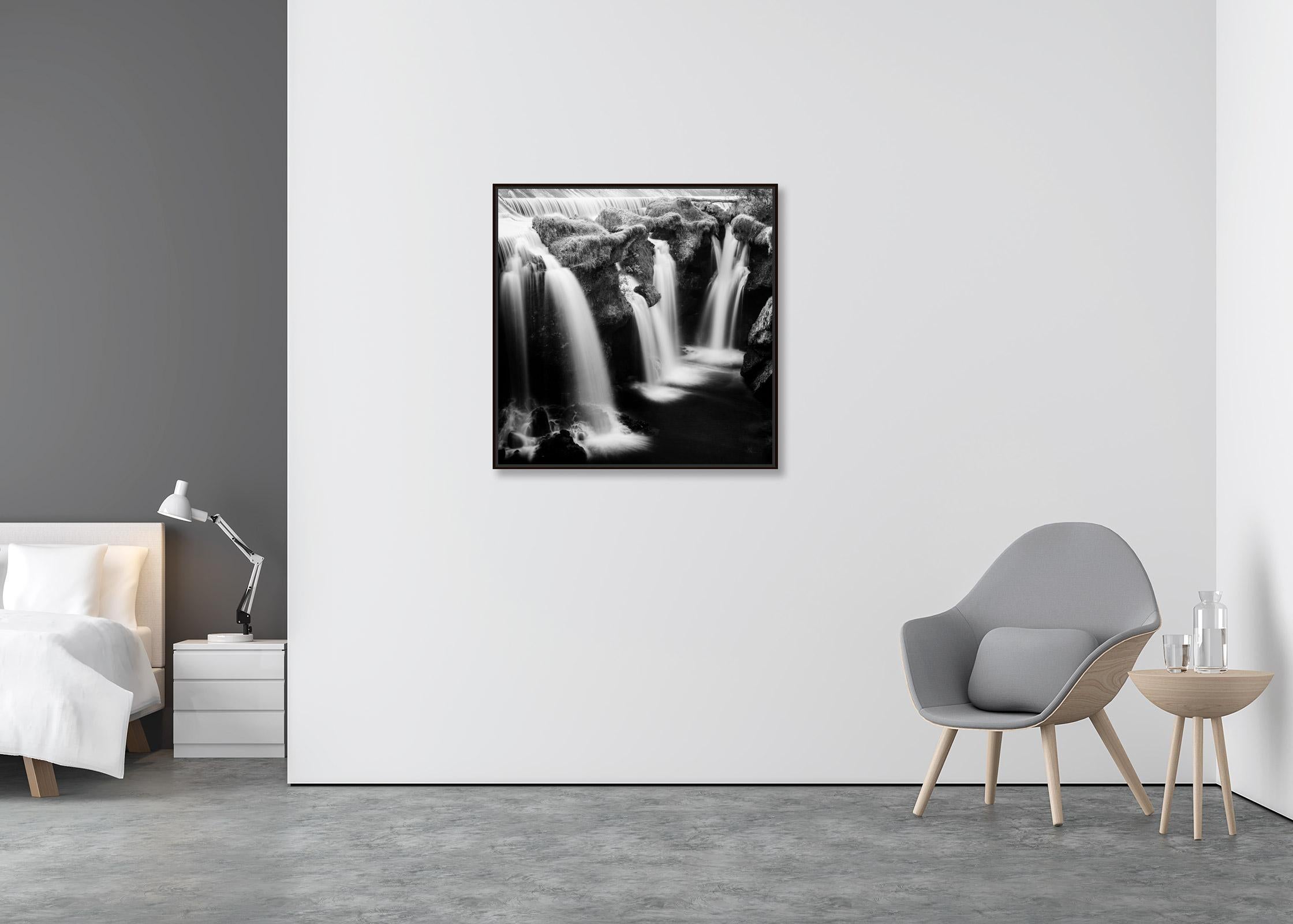 Fahrbahren Fall, Waterfall, black and white long exposure, landscape photography - Contemporary Photograph by Gerald Berghammer