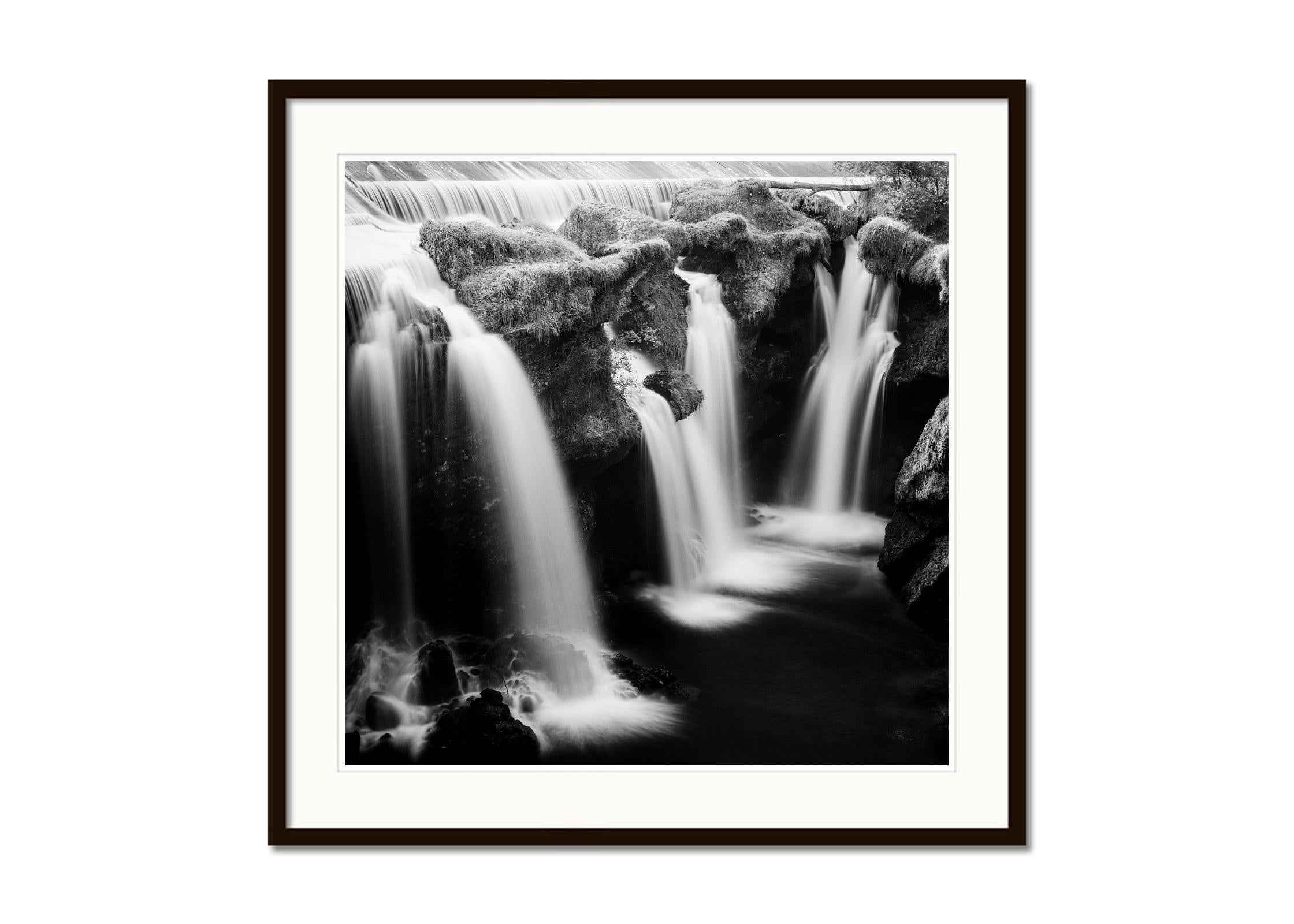Fahrbahren Fall, Waterfall, black and white long exposure landscape photography - Black Black and White Photograph by Gerald Berghammer