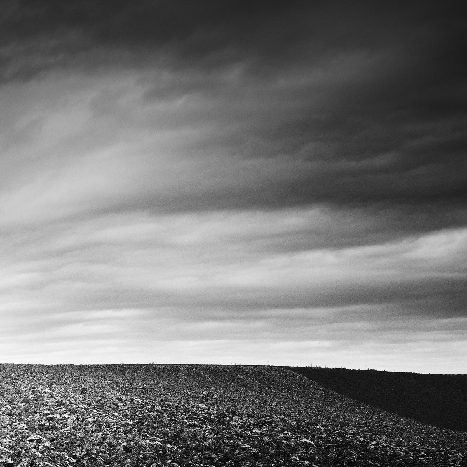 Farmland Panorama, Autumn Field, Austria, black and white photography, landscape For Sale 5