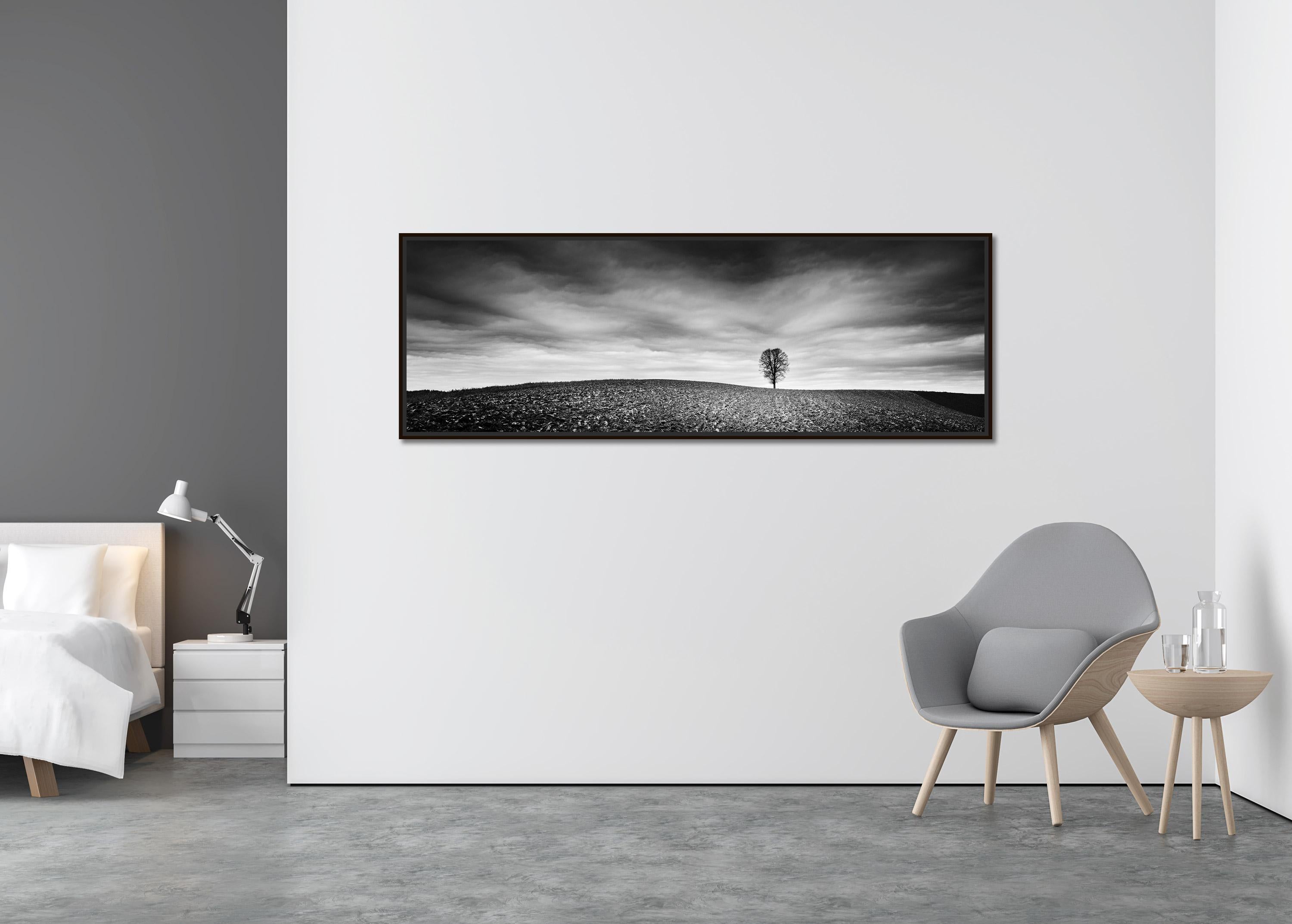 Farmland Panorama, Autumn Field, Austria, black and white photography, landscape - Contemporary Photograph by Gerald Berghammer