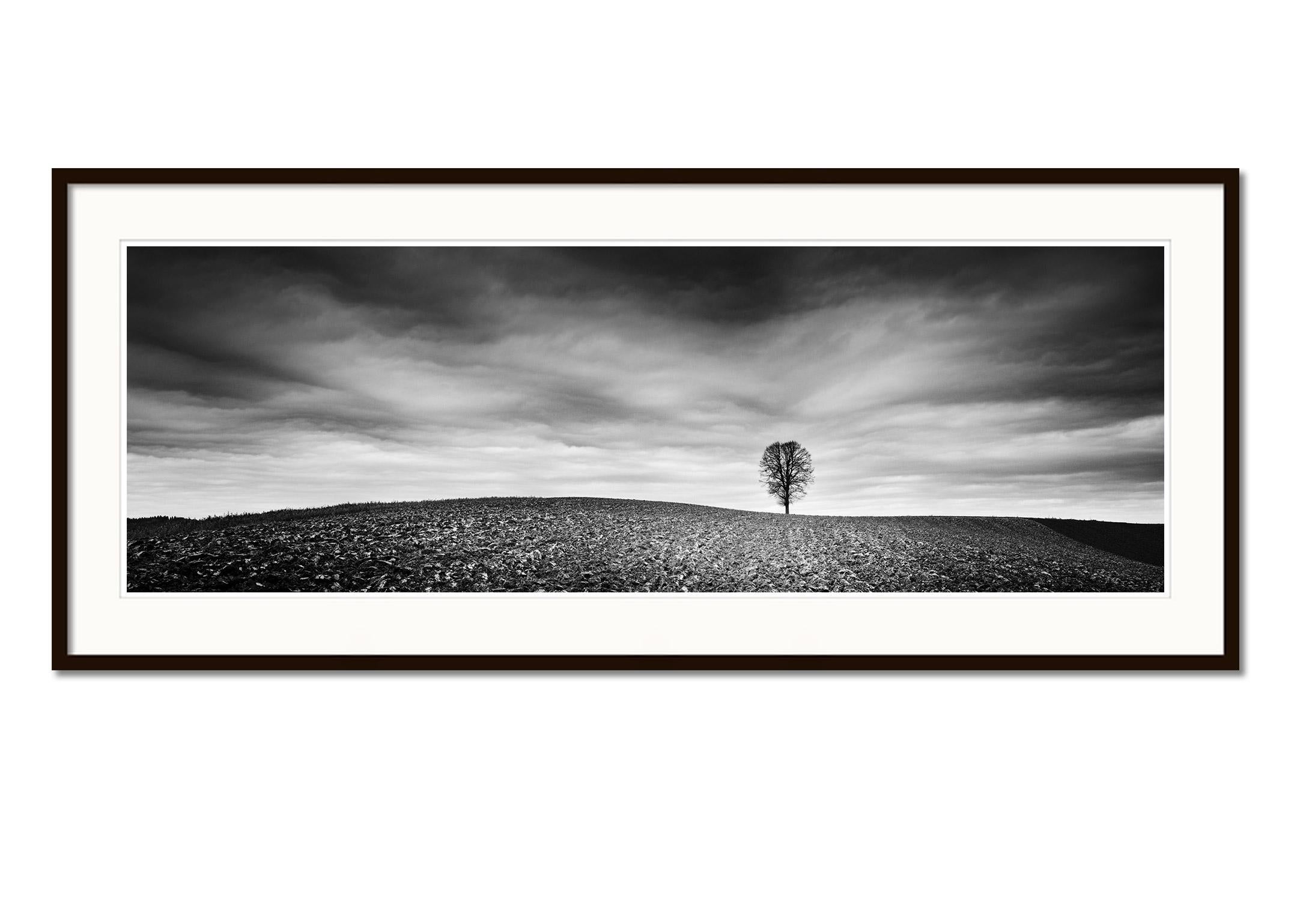 Farmland Panorama, Autumn Field, Austria, black and white photography, landscape - Gray Black and White Photograph by Gerald Berghammer