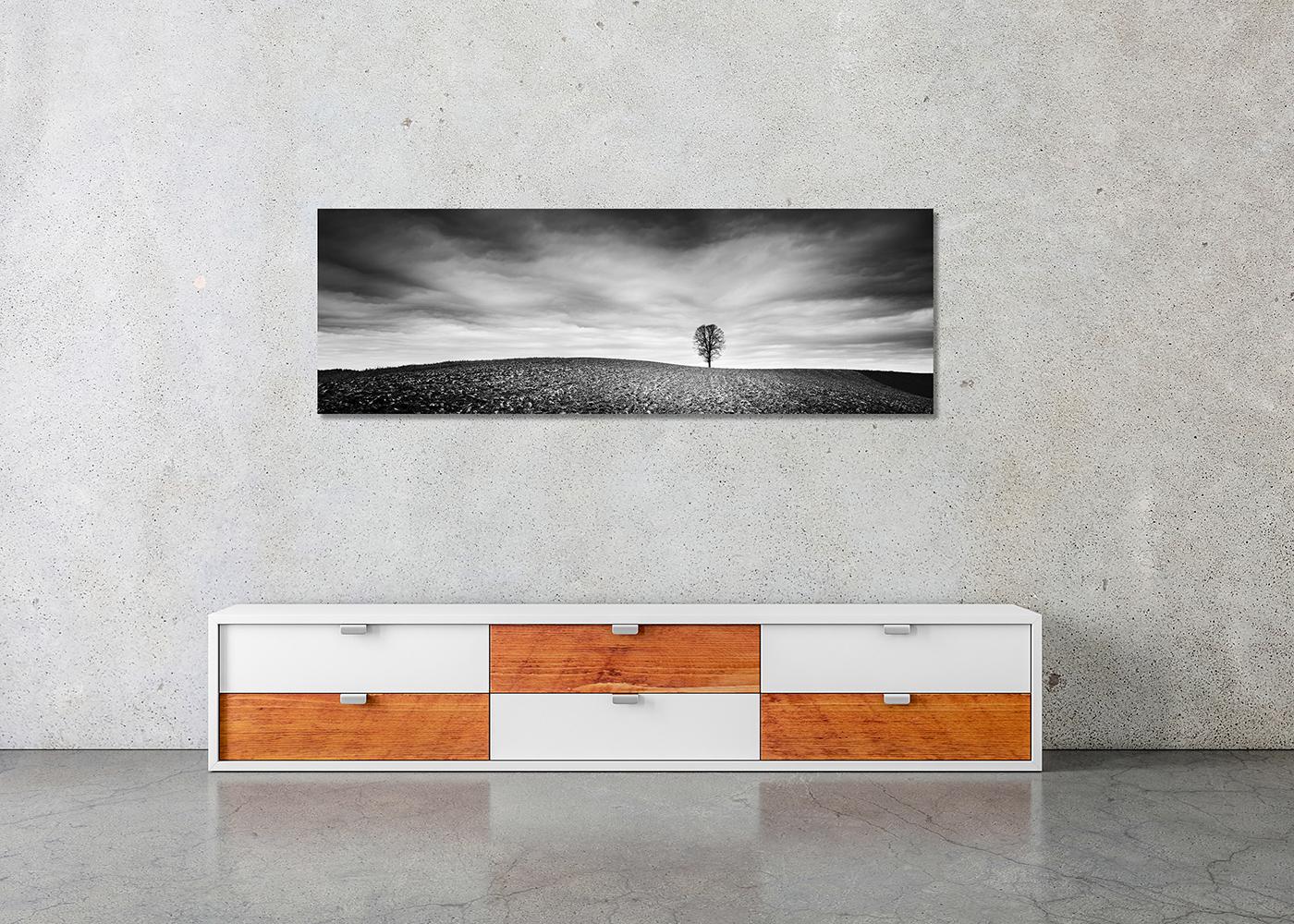 Bauernhof Panorama, Herbstfeld, Schwarz-Weiß-Fotografie, limitierte Landschaft im Angebot 1