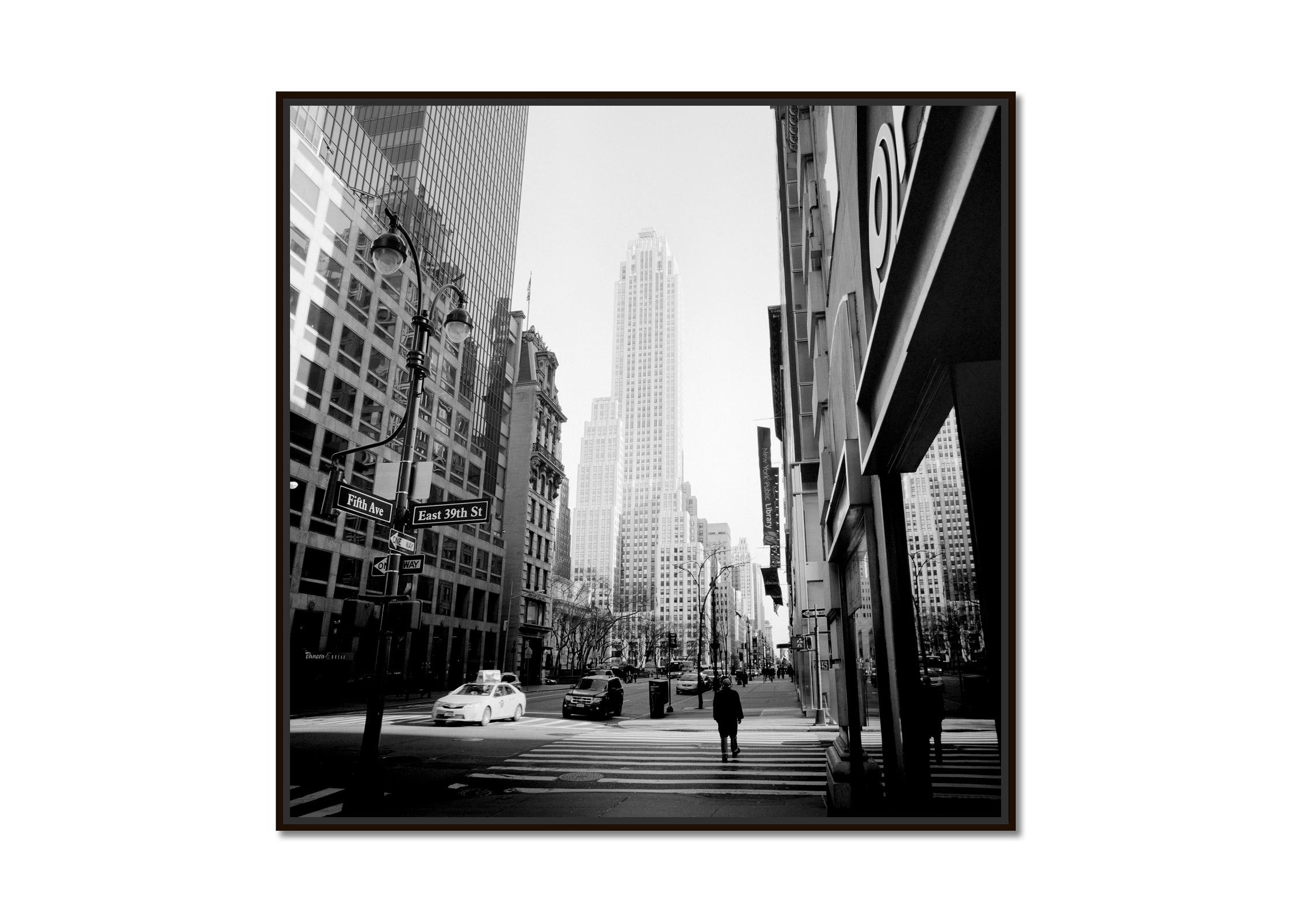Fifth Ave East 39th St New York City USA black white art cityscape photography - Photograph by Gerald Berghammer