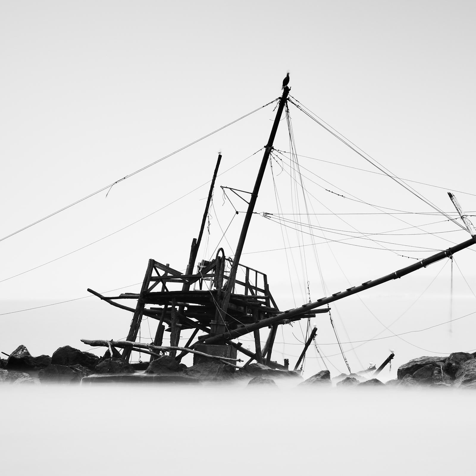 Fishing, Abandoned Stilt House, monochrome photograph, limited edition seascape For Sale 5