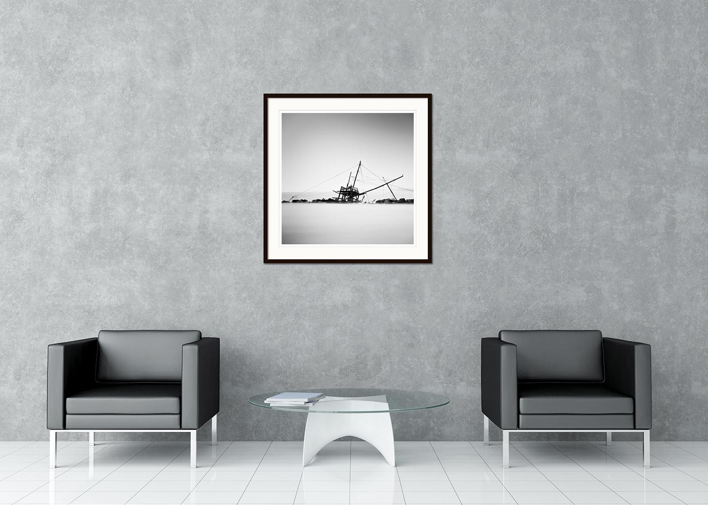 Black and white fine art monochrome long exposure seascape - landscape photography. Archival pigment ink print as part of a limited edition of 7. All Gerald Berghammer prints are made to order in limited editions on Hahnemuehle Photo Rag Baryta.