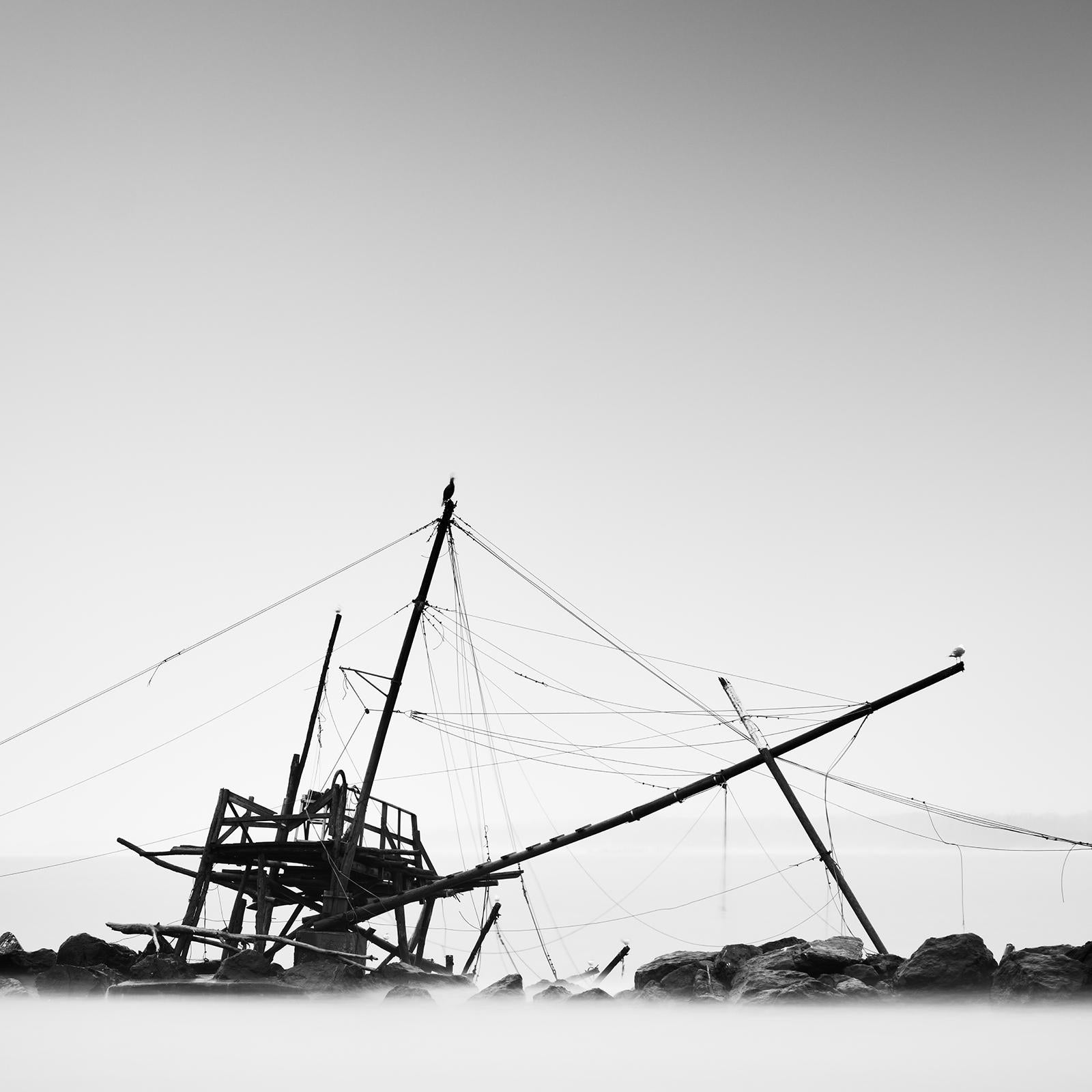 Fishing, Abandoned Stilt House, monochrome photograph, limited edition seascape For Sale 4