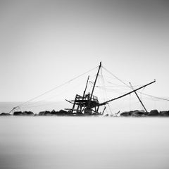 Fishing, Abandoned Stilt House, monochrome photograph, limited edition seascape