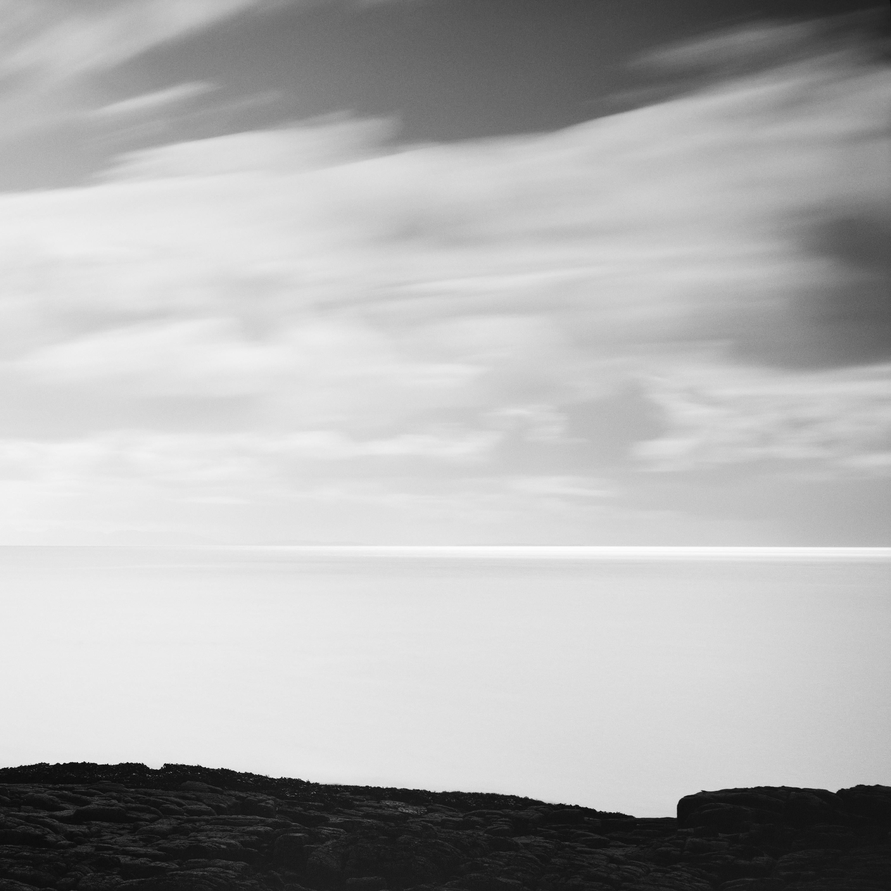 Fishing Boat Panorama, shoreline, Scotland, black white waterscape photography For Sale 5