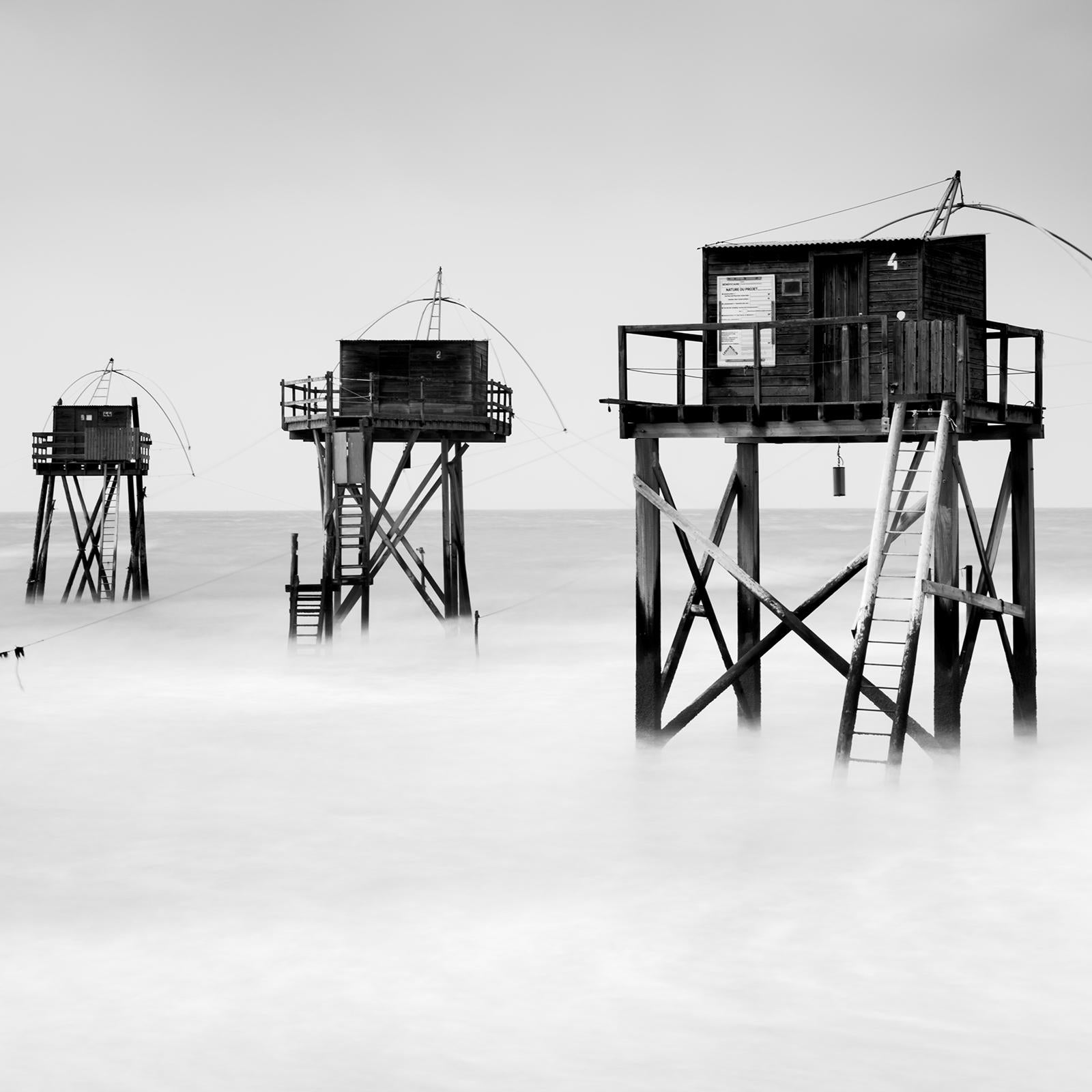 Fishing Hut on Stilts, atlantic coast, France, black and white landscape photo For Sale 4