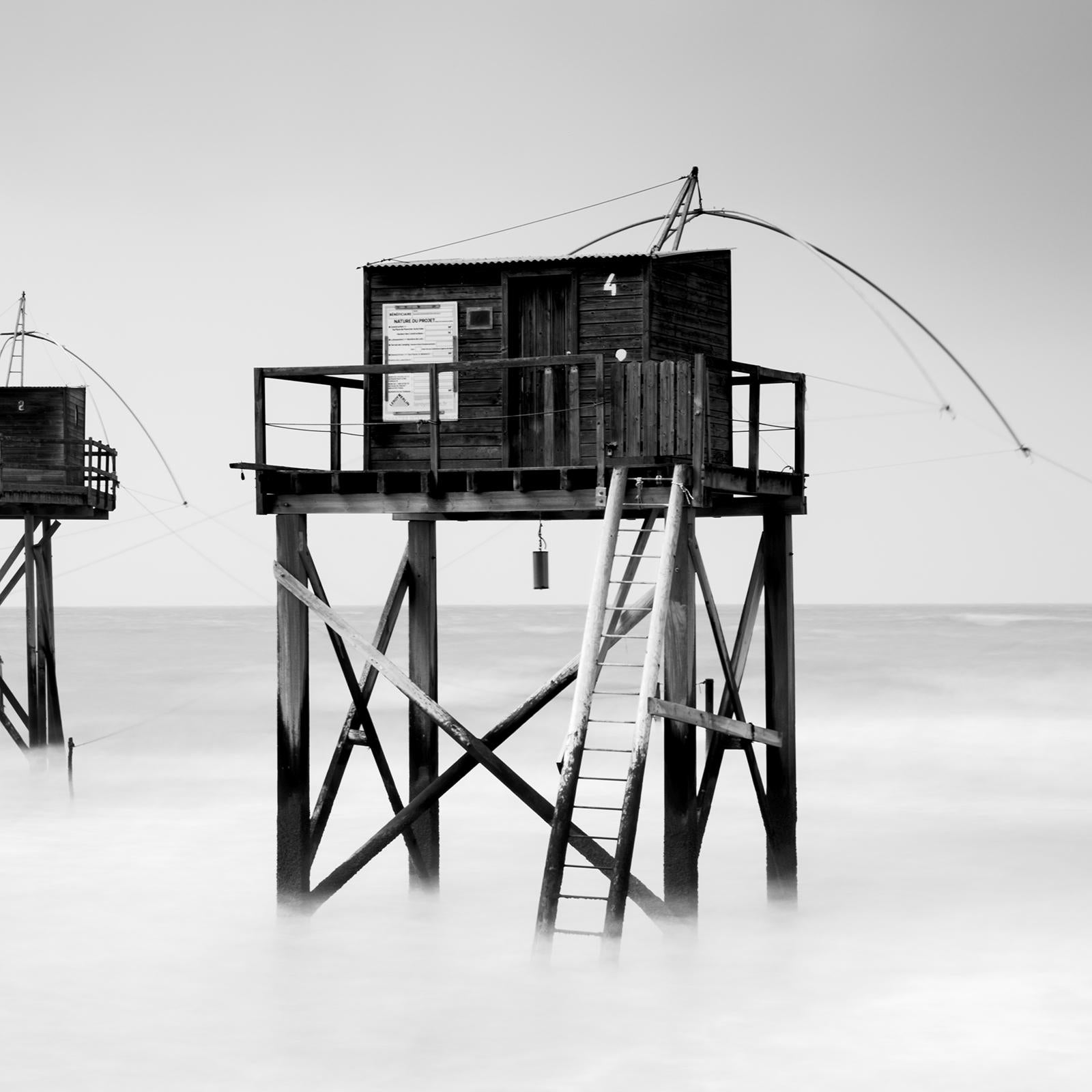 Fishing Hut on Stilts, atlantic coast, France, black and white landscape photo For Sale 5