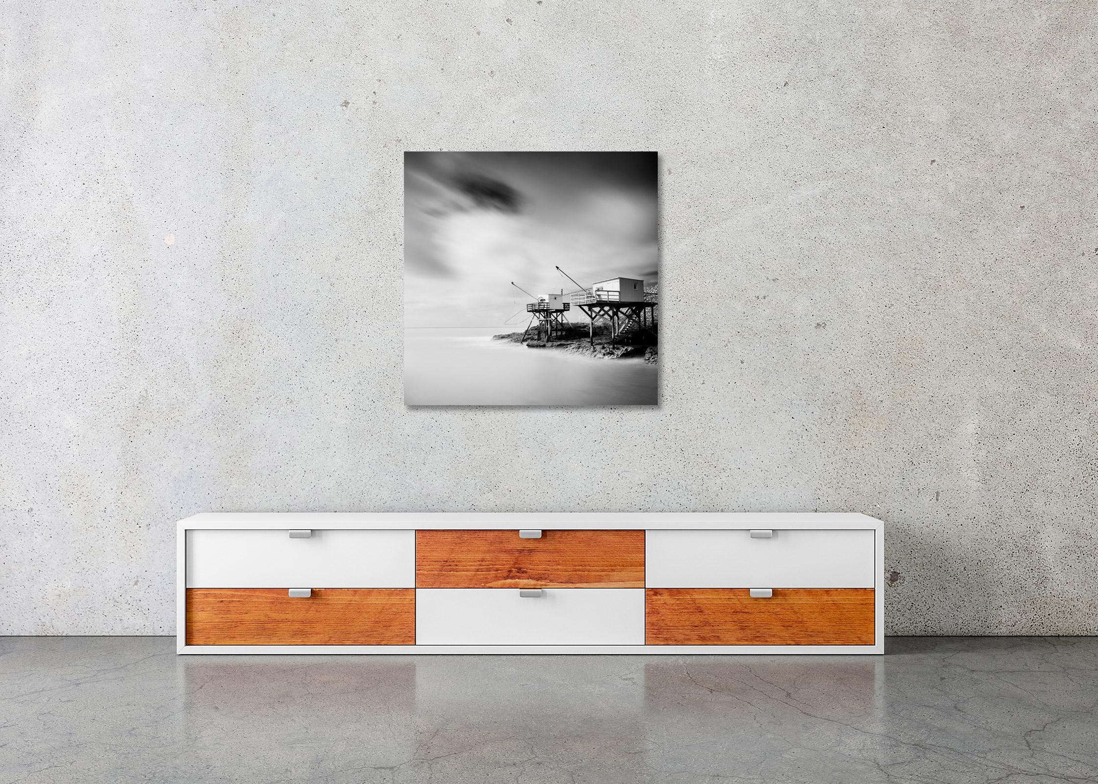 Fishing Hut on Stilts, Atlantic coast, France, black and white fineart landscape For Sale 2