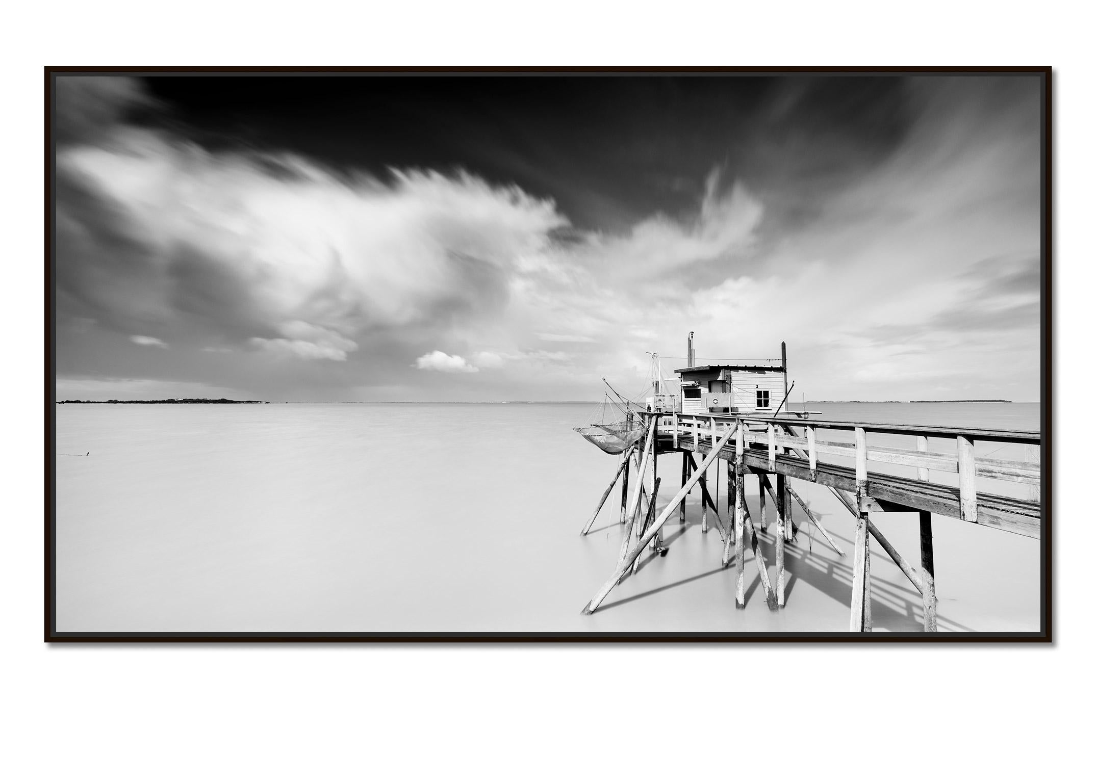 Fishing Hut on Stilts, Panorama, giant Clouds, fine art landscape photography - Photograph by Gerald Berghammer