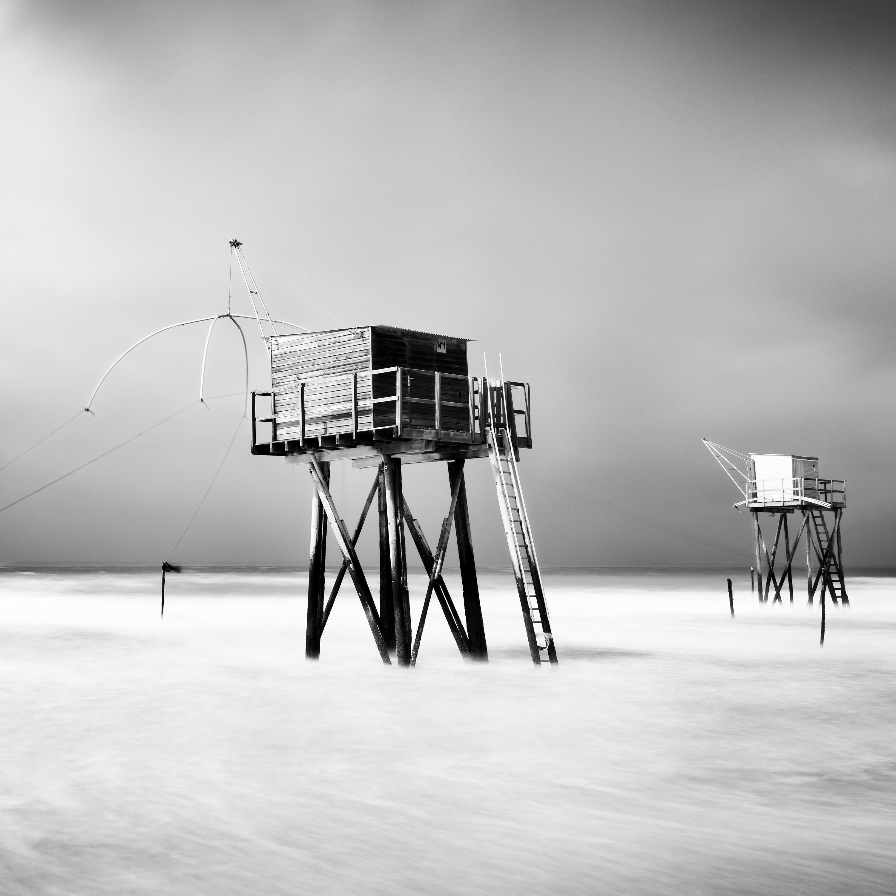 Fishing Hut, Saint Michel Chef Chef, black and white art waterscape photography For Sale 3