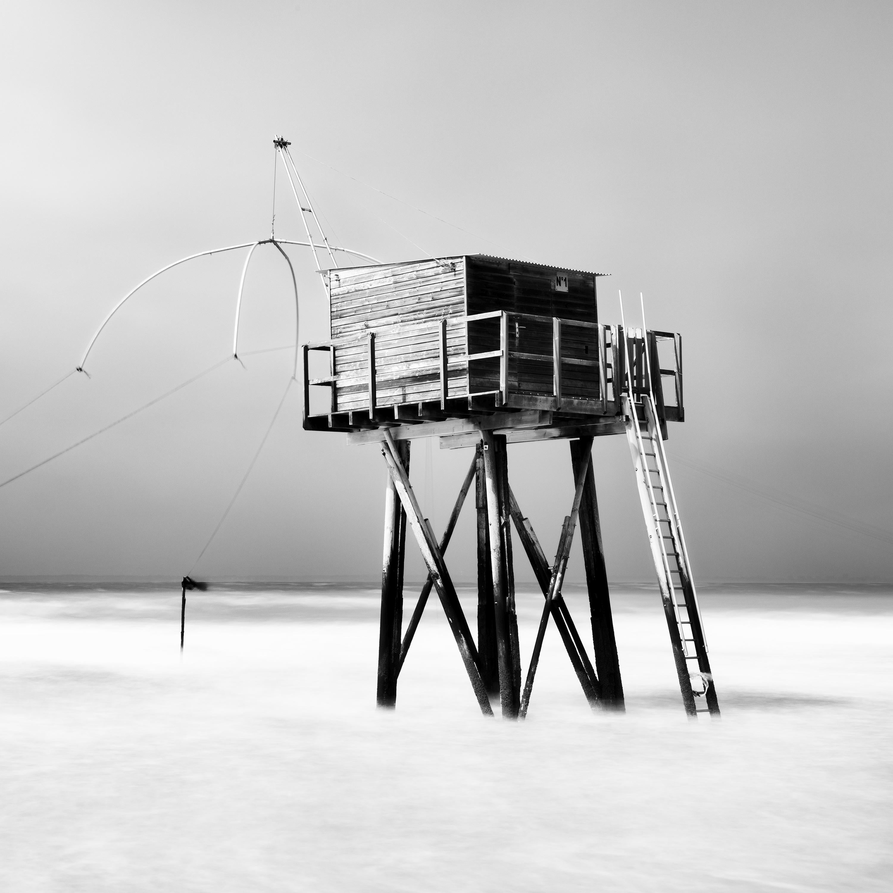 Fishing Hut, Saint Michel Chef Chef, black and white art waterscape photography For Sale 4