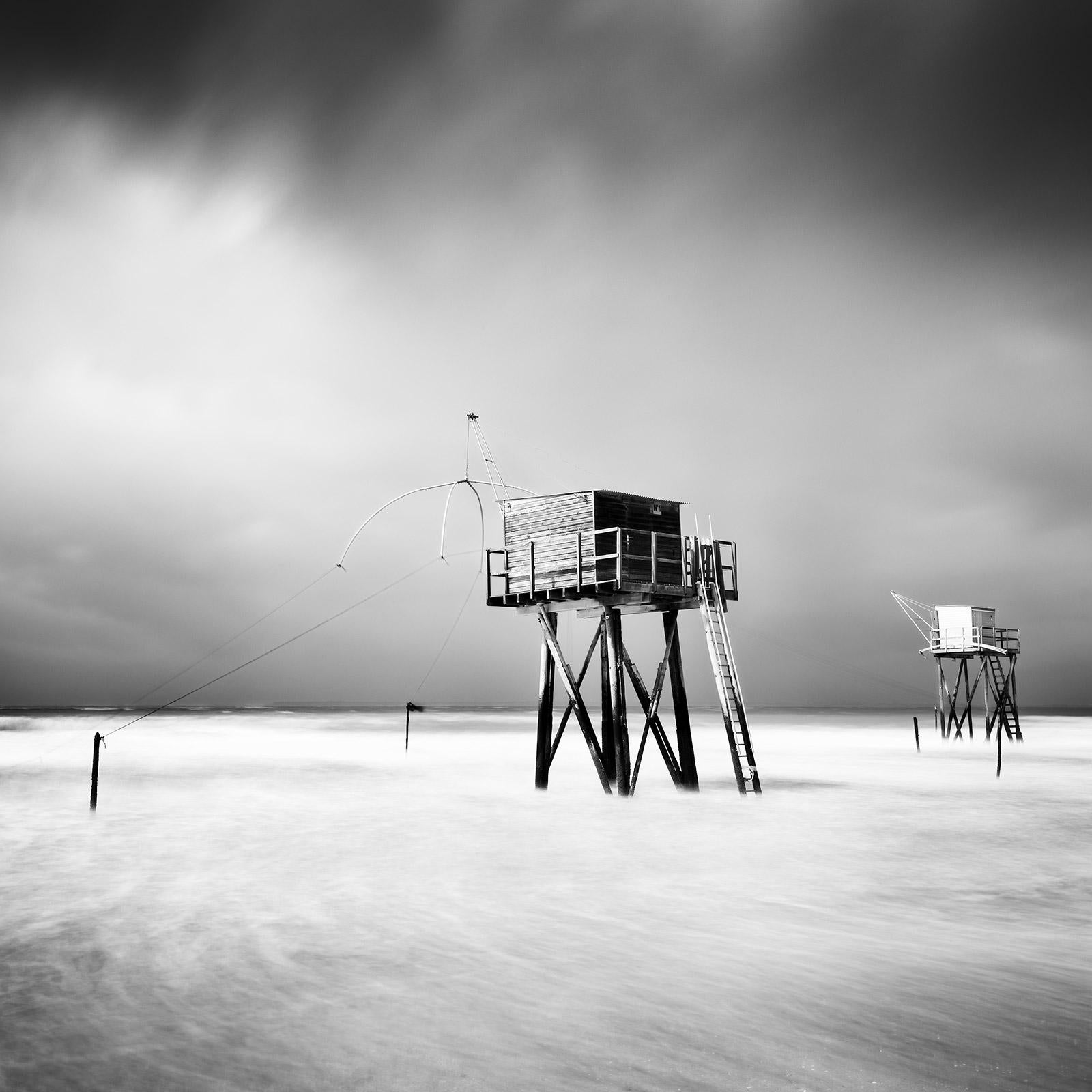 Gerald Berghammer Black and White Photograph - Fishing Hut, Saint Michel Chef Chef, black and white art waterscape photography