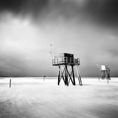 Cabane de pêche, Michele Chef, photographie de paysage aquatique en noir et blanc