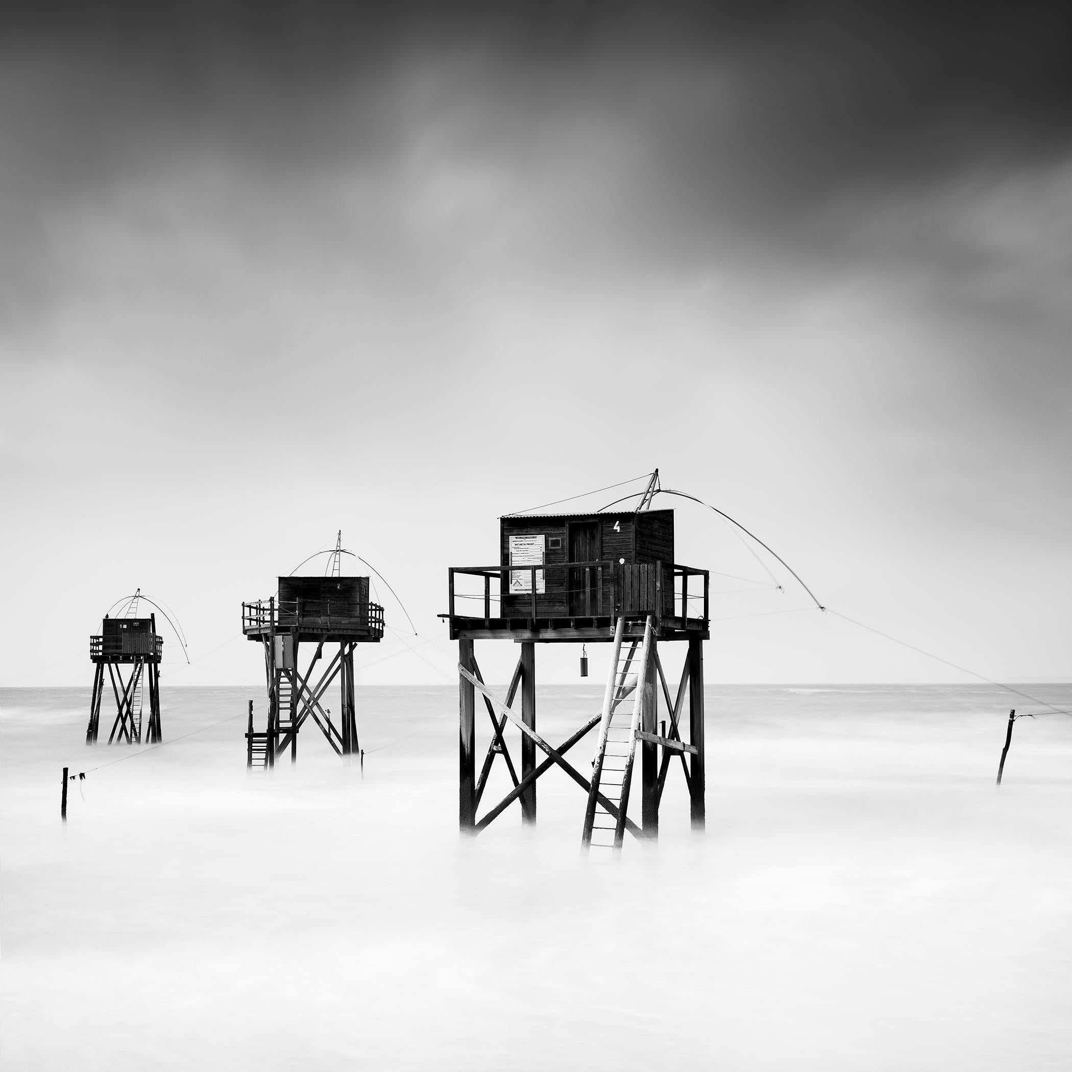 Fishing Huts on Stilts in France, Black-and-White Limited Edition Photograph