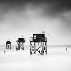 Capanne da pesca su palafitte in Francia, fotografia in bianco e nero in edizione limitata