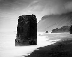 Flooded Rock, Black Beach, Iceland, black and white art landscape photography