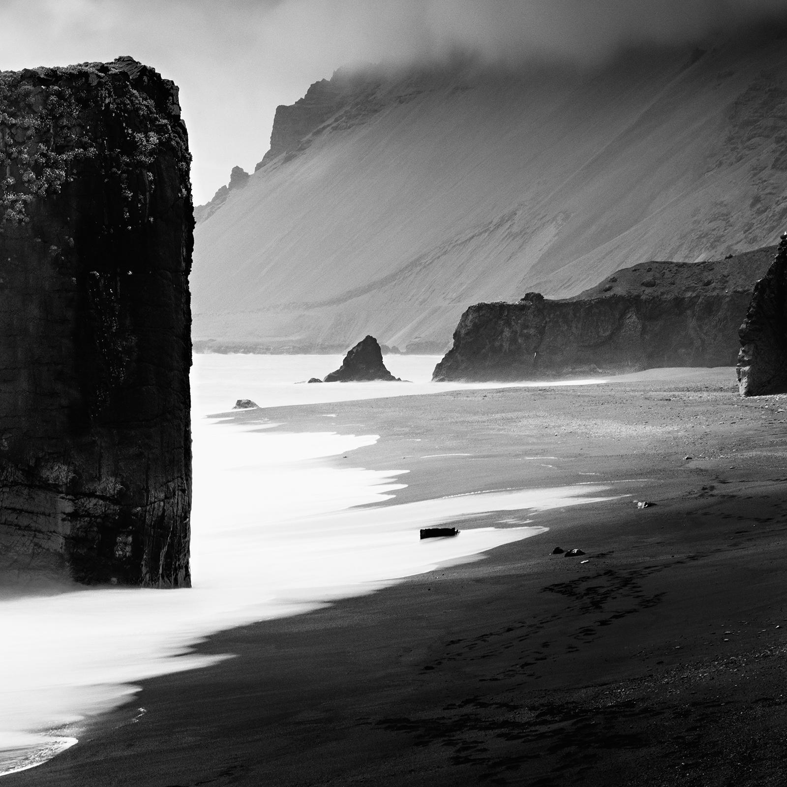 Flooded Rock, Black Beach, Iceland, black and white photography, landscape, art For Sale 4