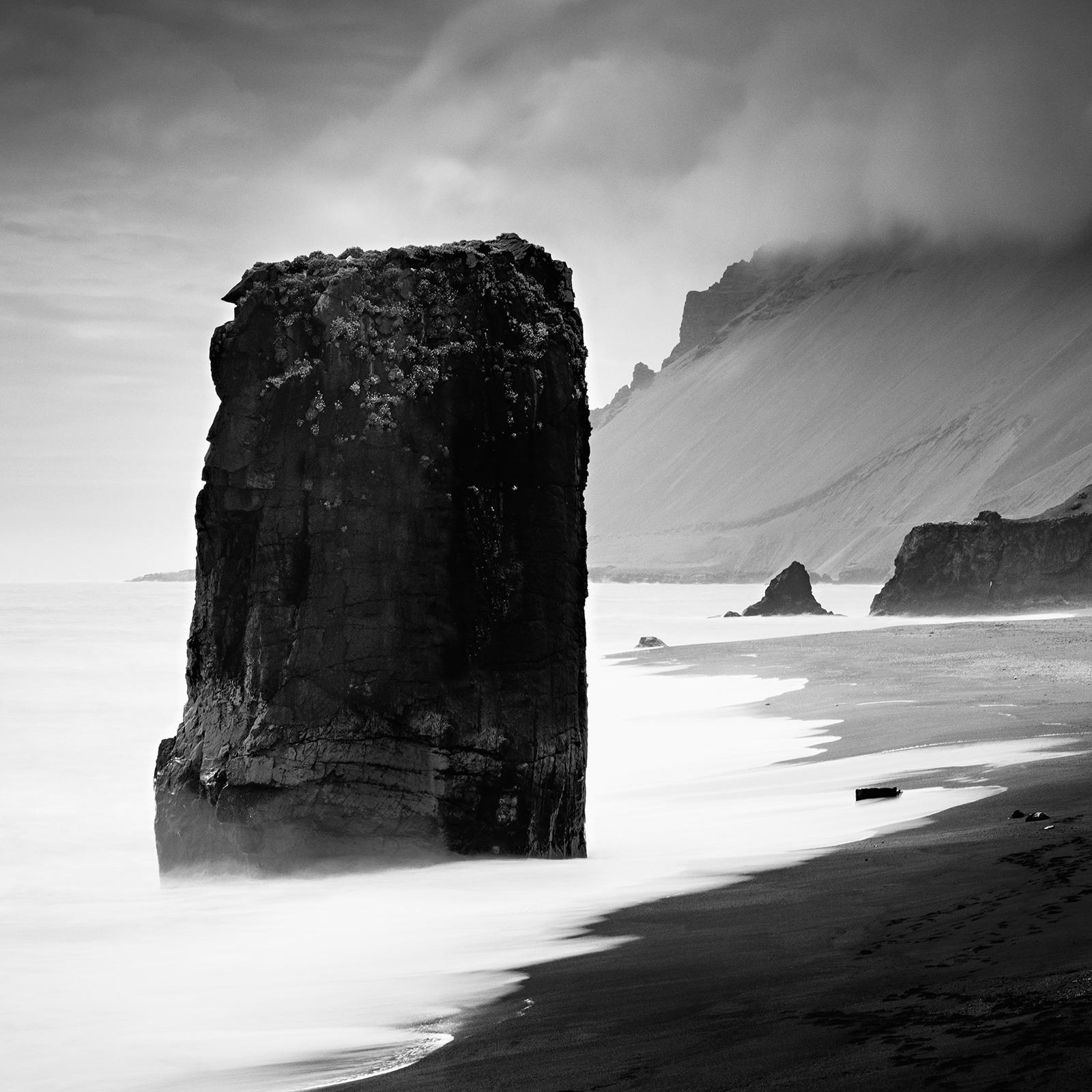 Flooded Rock, Black Beach, Iceland, black and white photography, landscape, art For Sale 2