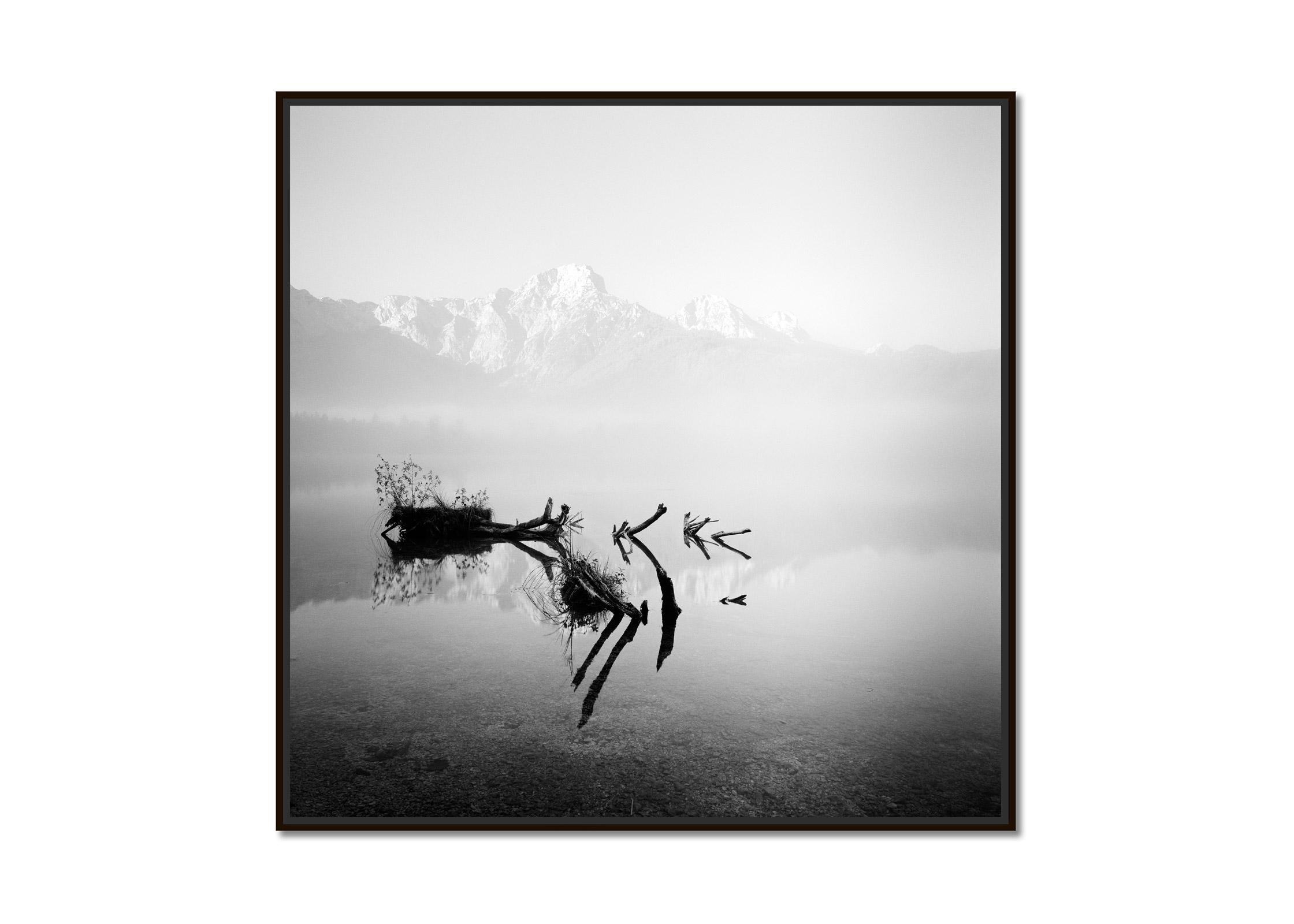 Foggy Revelation, Mountains, Foggy Lake,  black and white fineart photography - Photograph by Gerald Berghammer