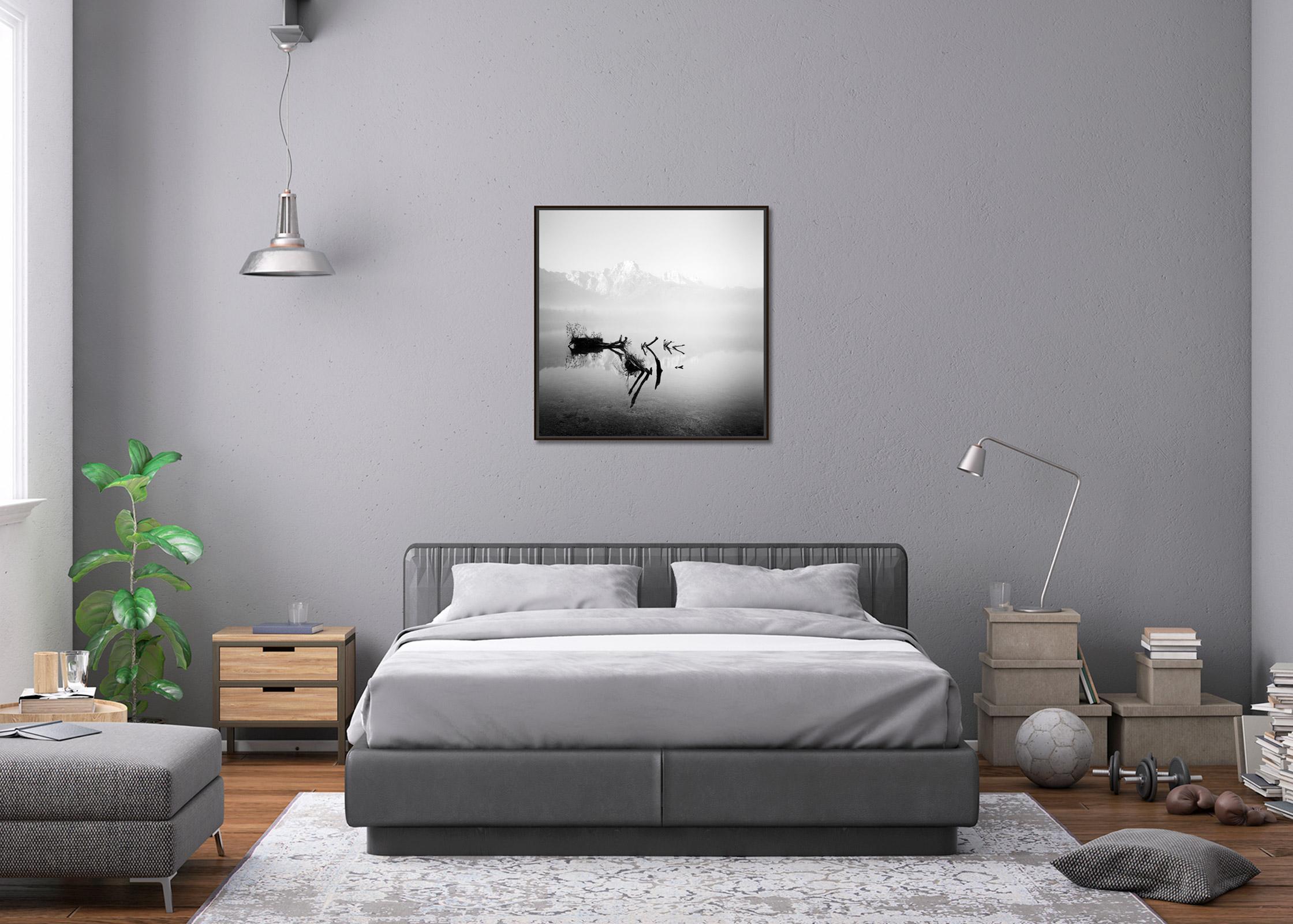 Foggy Revelation, Berge, Foggy Lake, Schwarz-Weiß-Fotografie, limitiert im Angebot 1