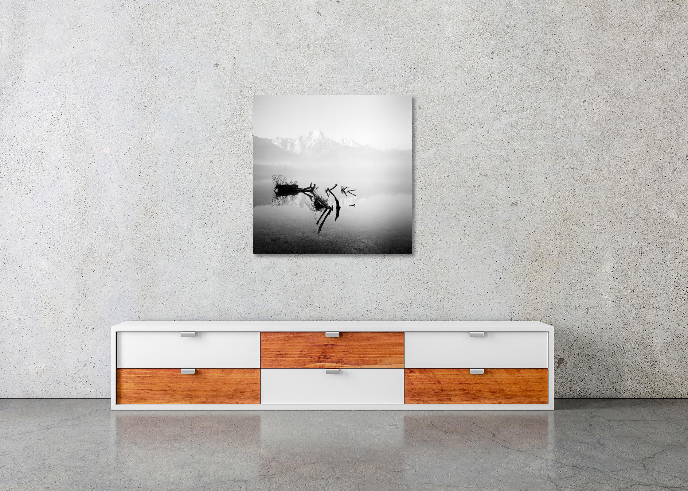 Foggy Revelation, Berge, Foggy Lake, Schwarz-Weiß-Fotografie, limitiert im Angebot 2