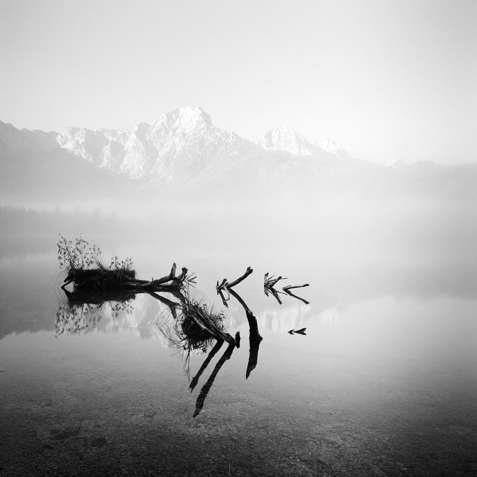 Gerald Berghammer Black and White Photograph - Foggy Revelation, Mountains, Foggy Lake,  black and white fineart photography