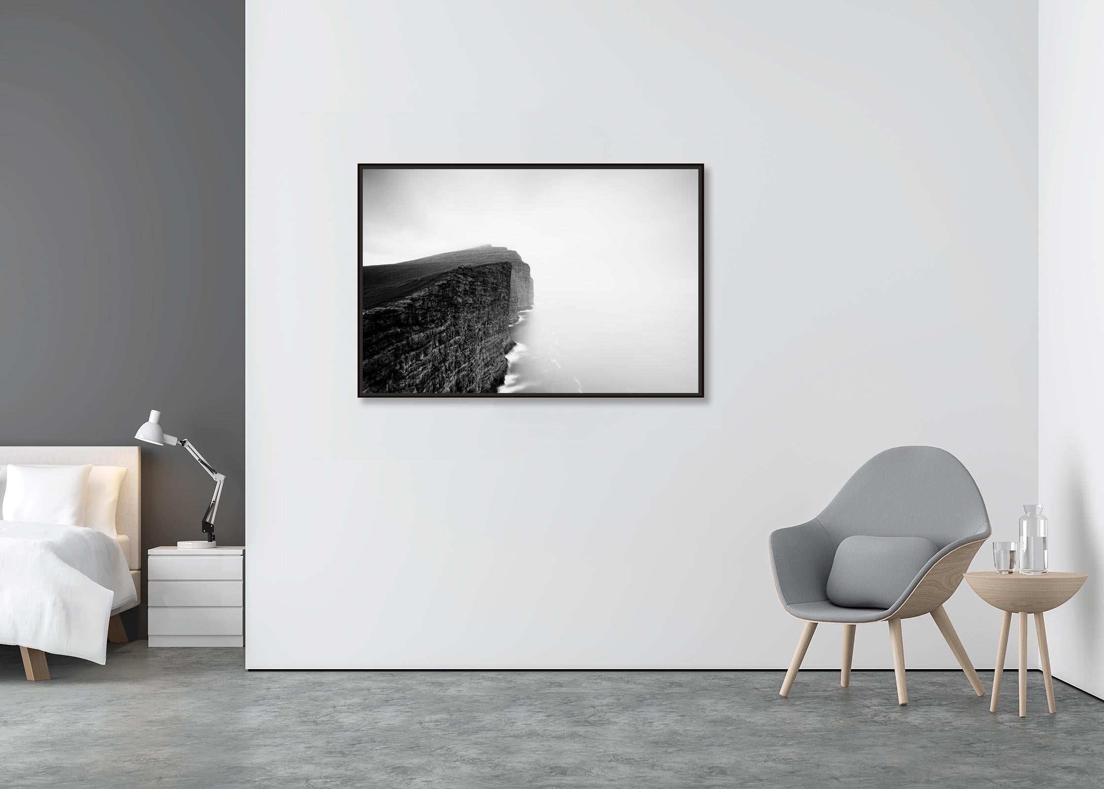 Foggy Slave Cliff, North Atlantic Ocean, Faroe Islands, landscape photography - Contemporary Photograph by Gerald Berghammer