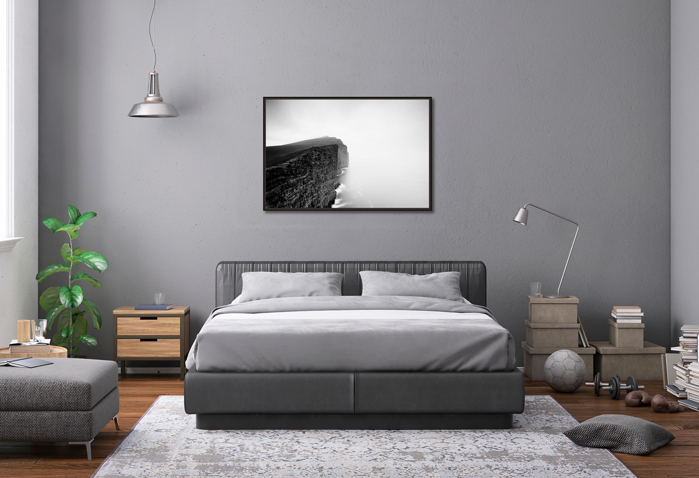 Foggy Slave Cliff, North Atlantic Ocean, Faroe Islands, landscape photography For Sale 1