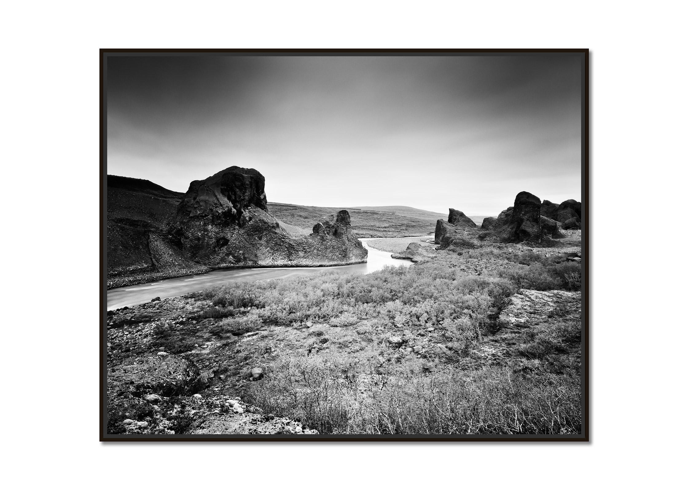 Follow Rivers, Iceland, black and white long exposure photography, landscape - Photograph by Gerald Berghammer