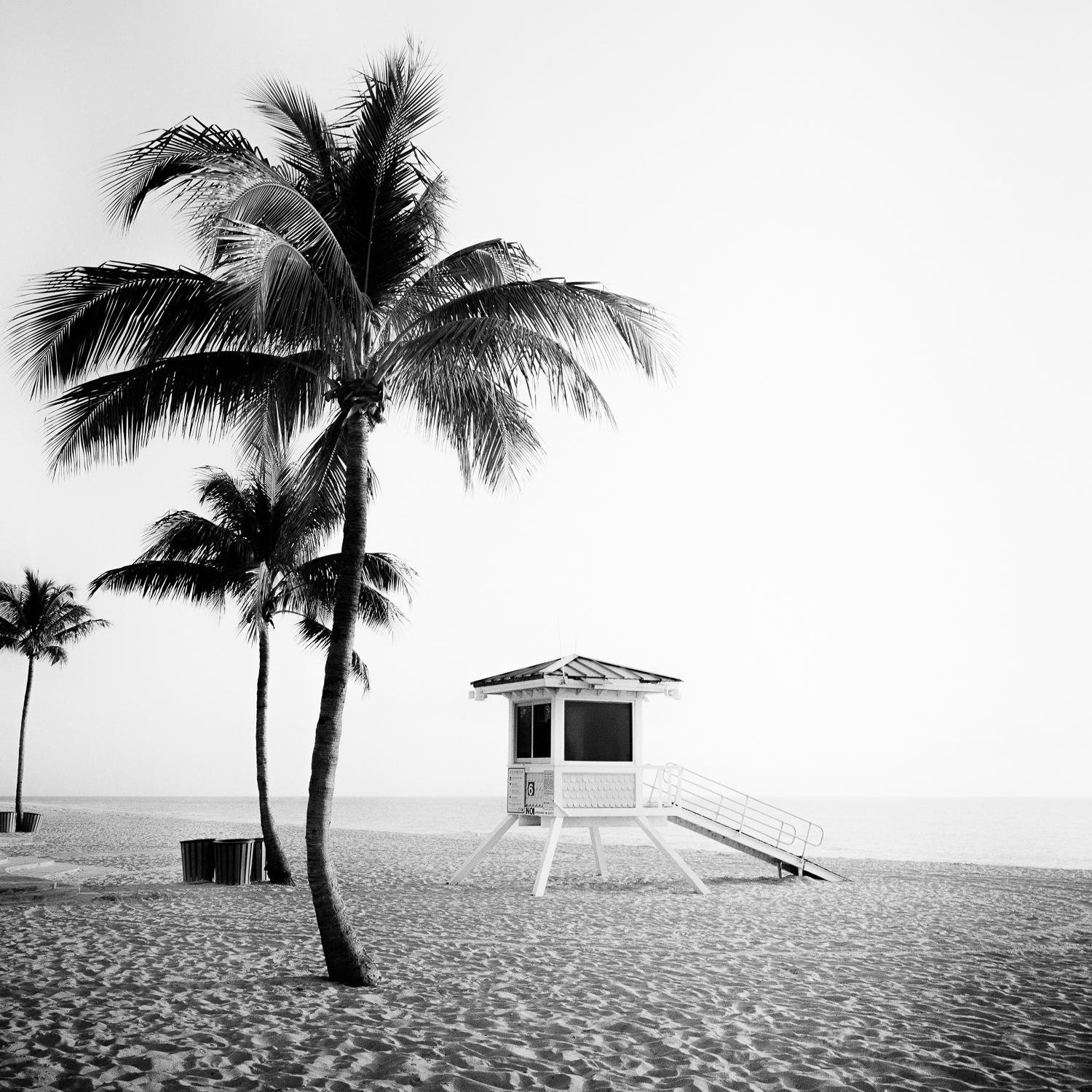 Fort Lauderdale Beach, Florida, USA, black and white art landscape, wood frame - Photograph by Gerald Berghammer