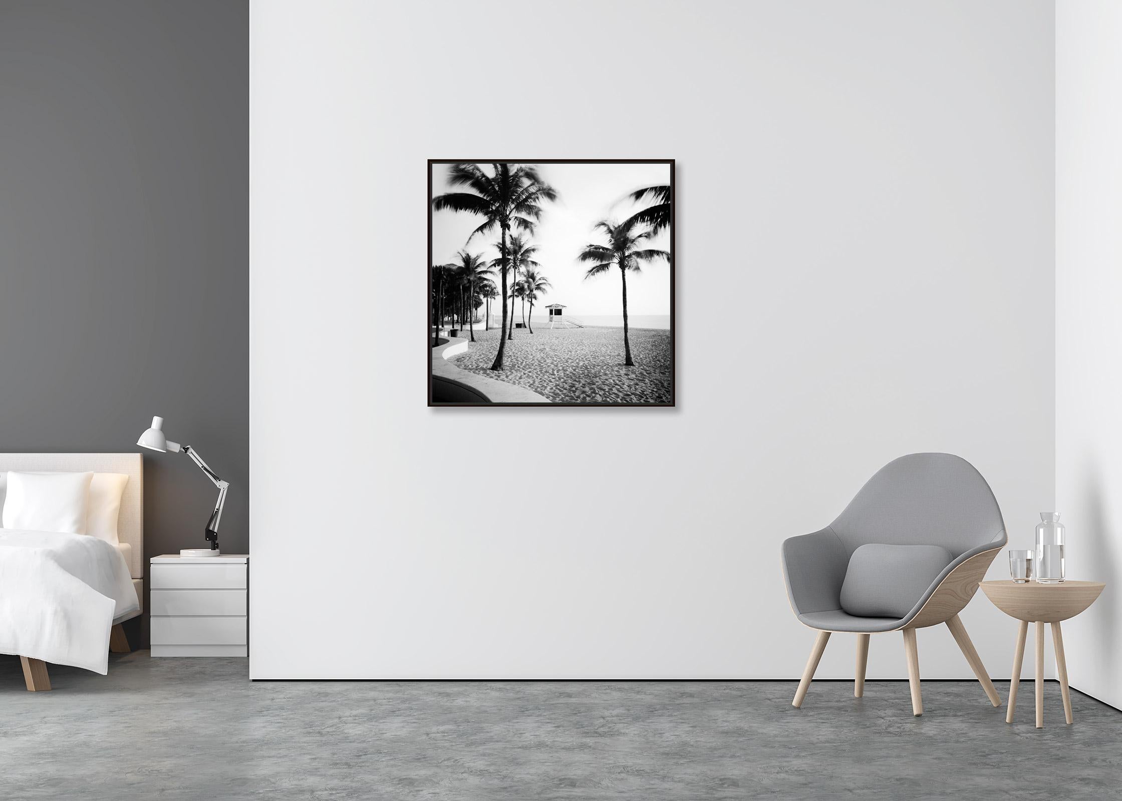 Fort Lauderdale Beach Palm Trees Florida black and white landscape photography - Contemporary Photograph by Gerald Berghammer