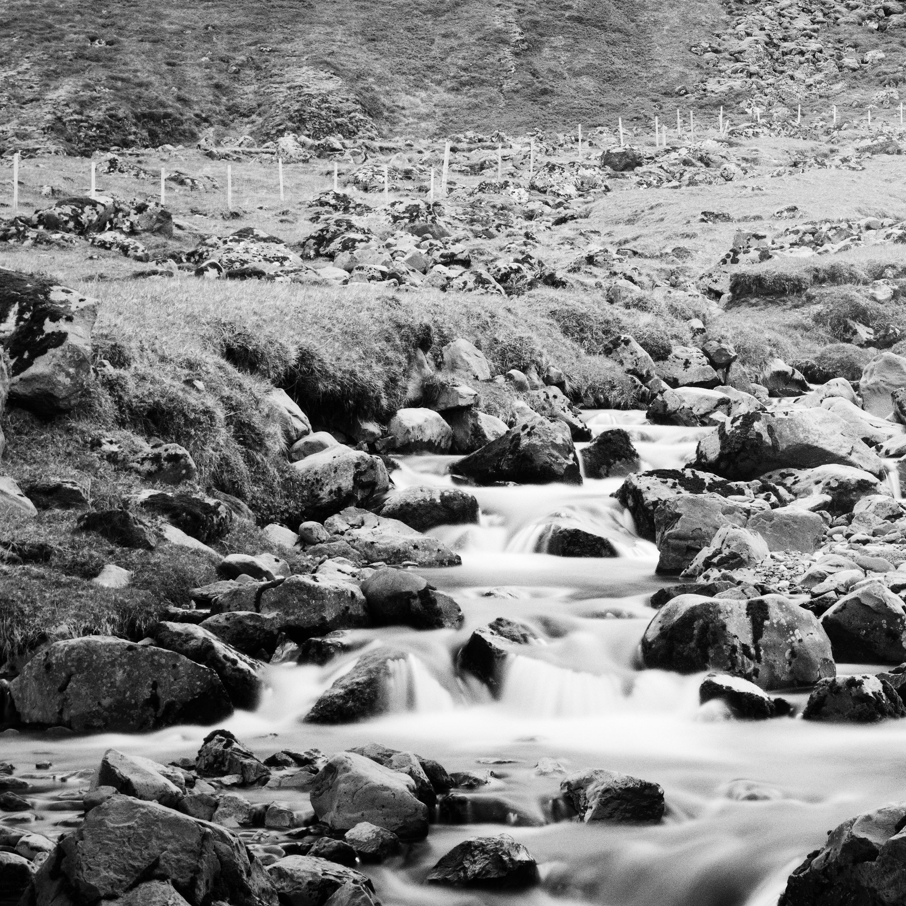 Foss, Waterfall, Mountain Stream, Iceland, b&w fine art, landspace photography en vente 5