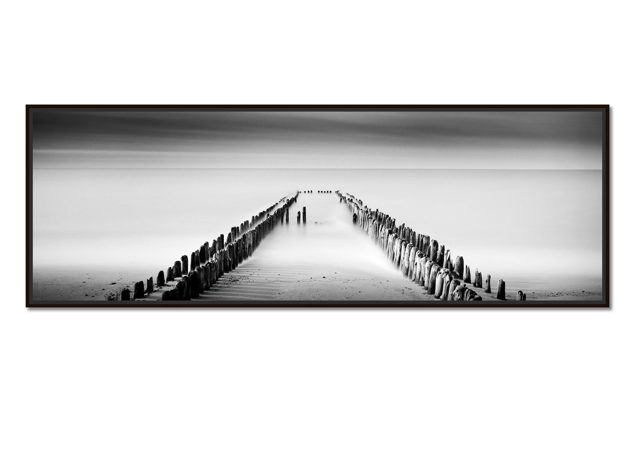 Four Lines, wavebreaker, black & white fine art minimalism landscape photography - Photograph by Gerald Berghammer