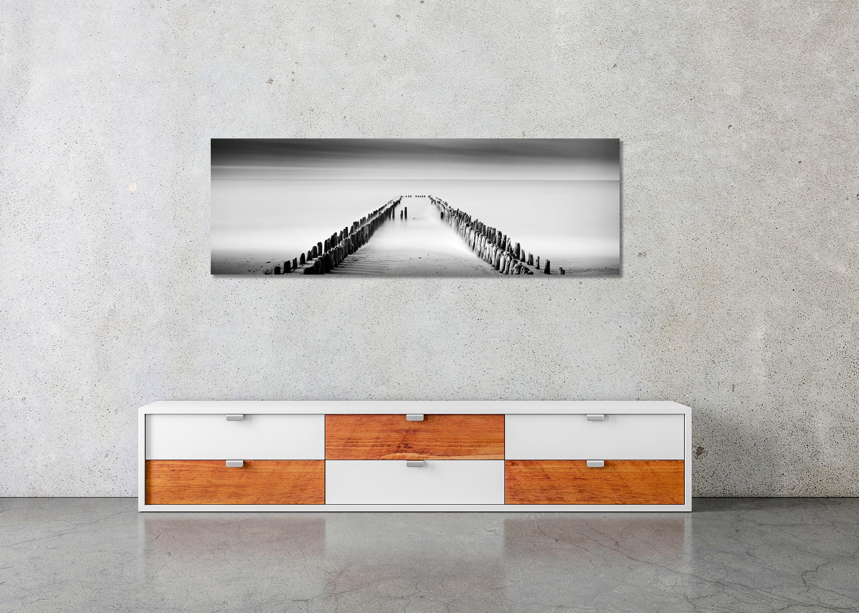Four Lines, wavebreaker, black & white fine art minimalism landscape photography For Sale 1