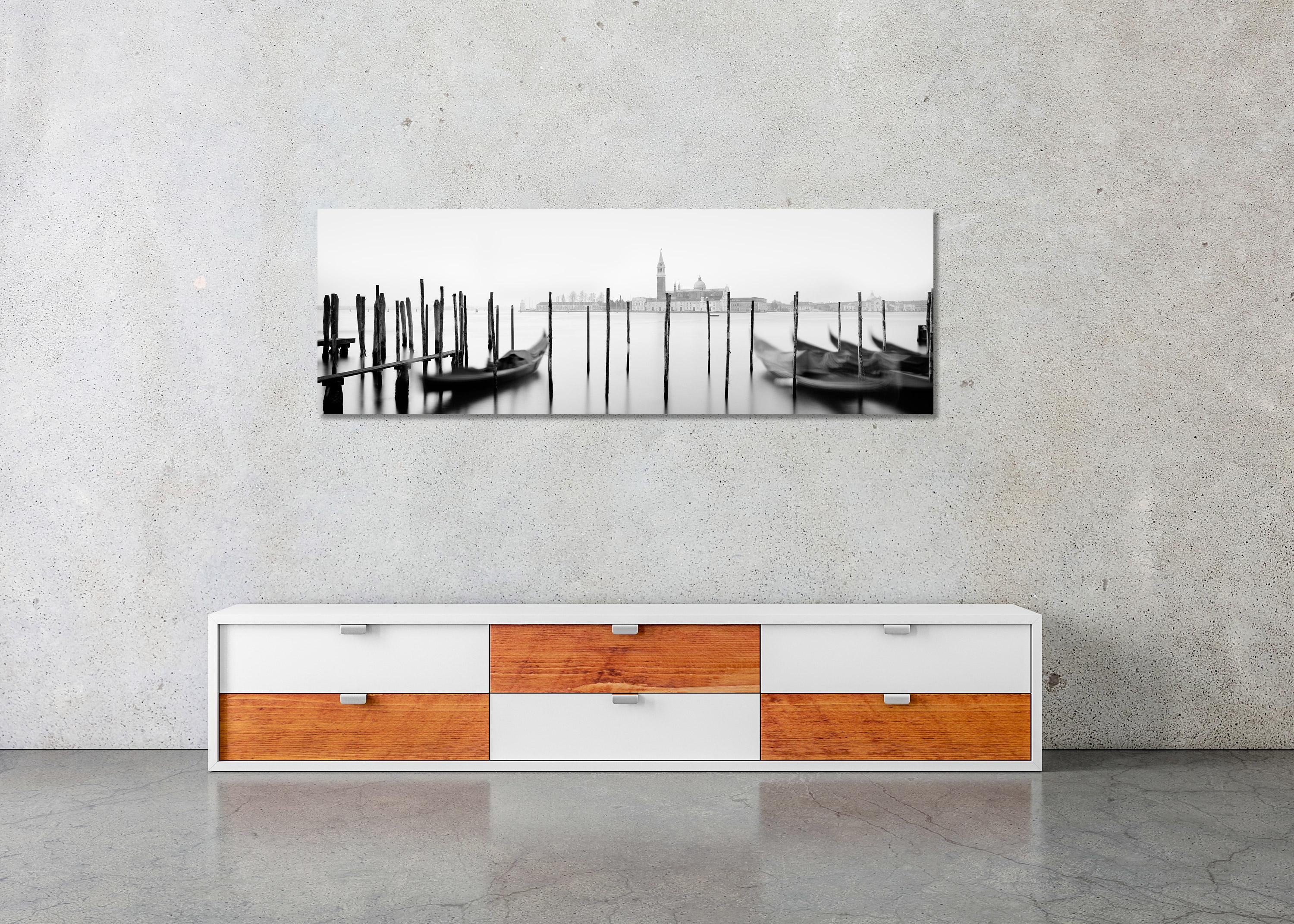 Free Space Panorama, Gondola, Venice, black & white, landscape photography print For Sale 1