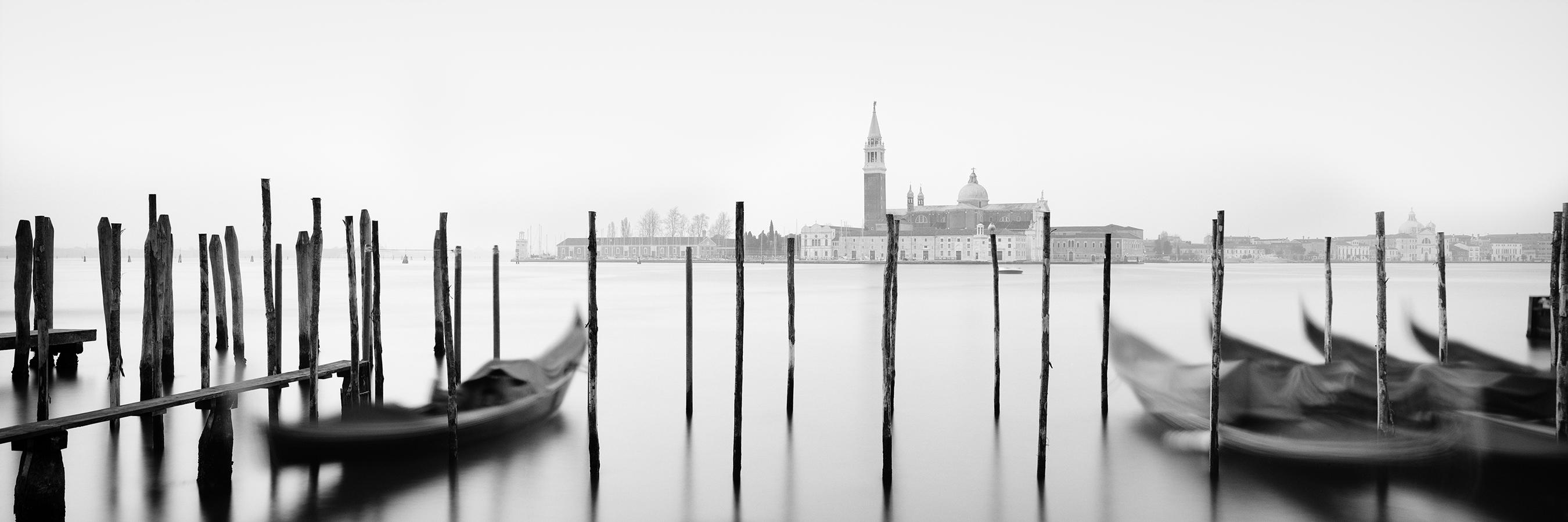 Gerald Berghammer Black and White Photograph - Free Space Panorama, Gondola, Venice, black & white, landscape photography print
