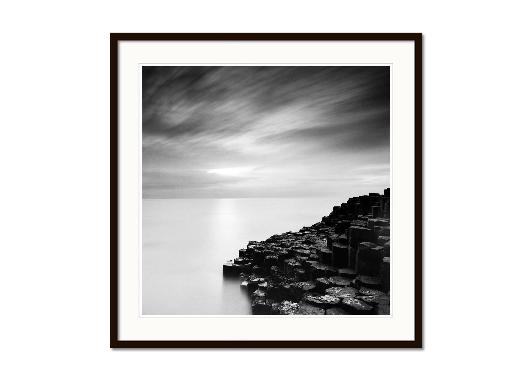 Giants Causeway, Irish coast, Ireland, black and white fine art landscape print - Gray Black and White Photograph by Gerald Berghammer