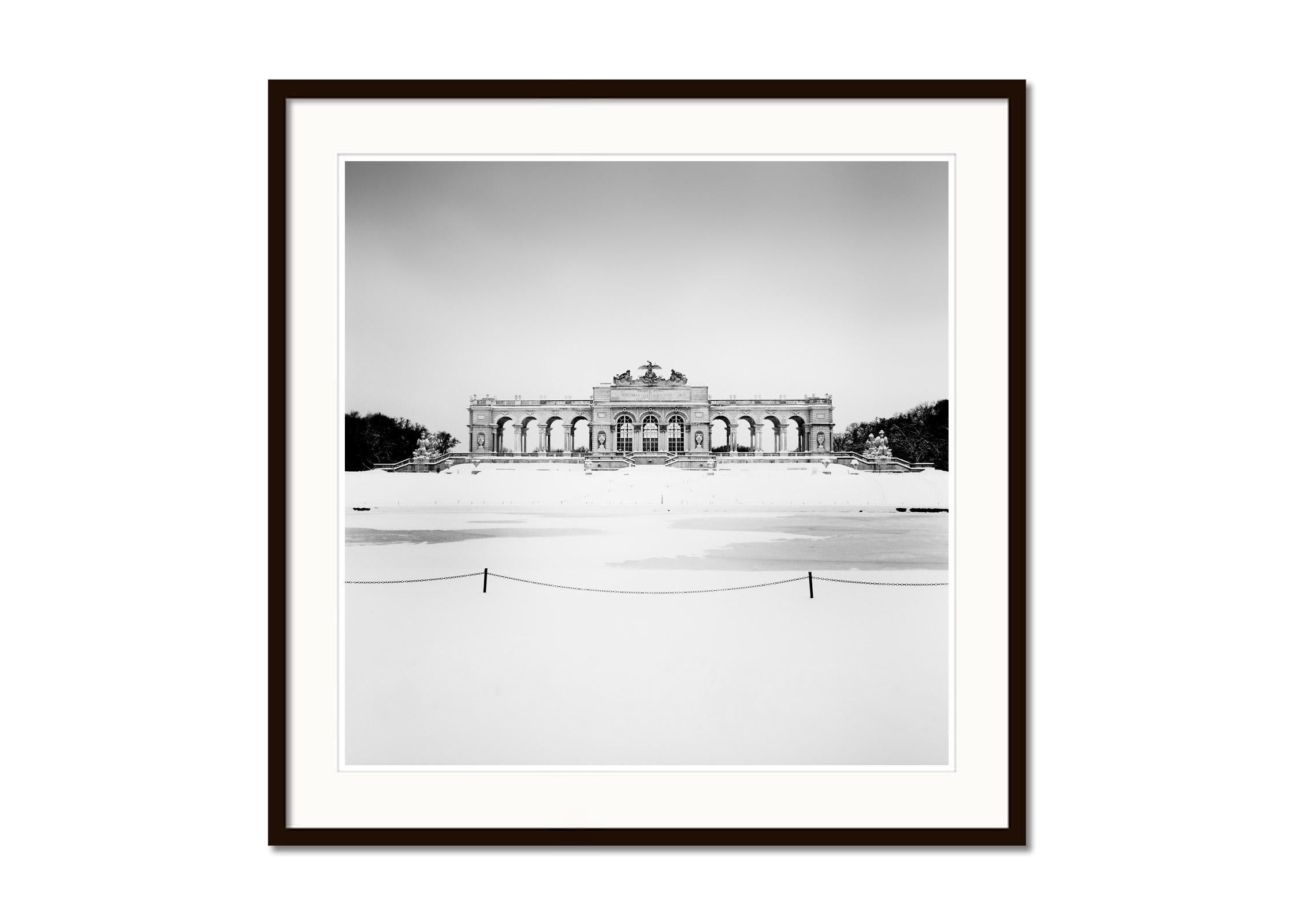 Gloriette Winter, Schloss Schoenbrunn, Vienna, B&W cityscape photography print - Gray Black and White Photograph by Gerald Berghammer