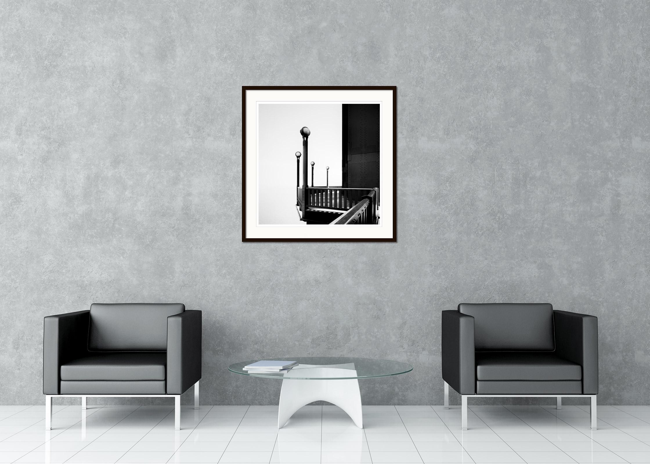 Black and white fine art cityscape - landscape photography. Golden gate bridge detail with the tower and beautiful lamps, San Francisco, California, USA. Archival pigment ink print as part of a limited edition of 9. All Gerald Berghammer prints are