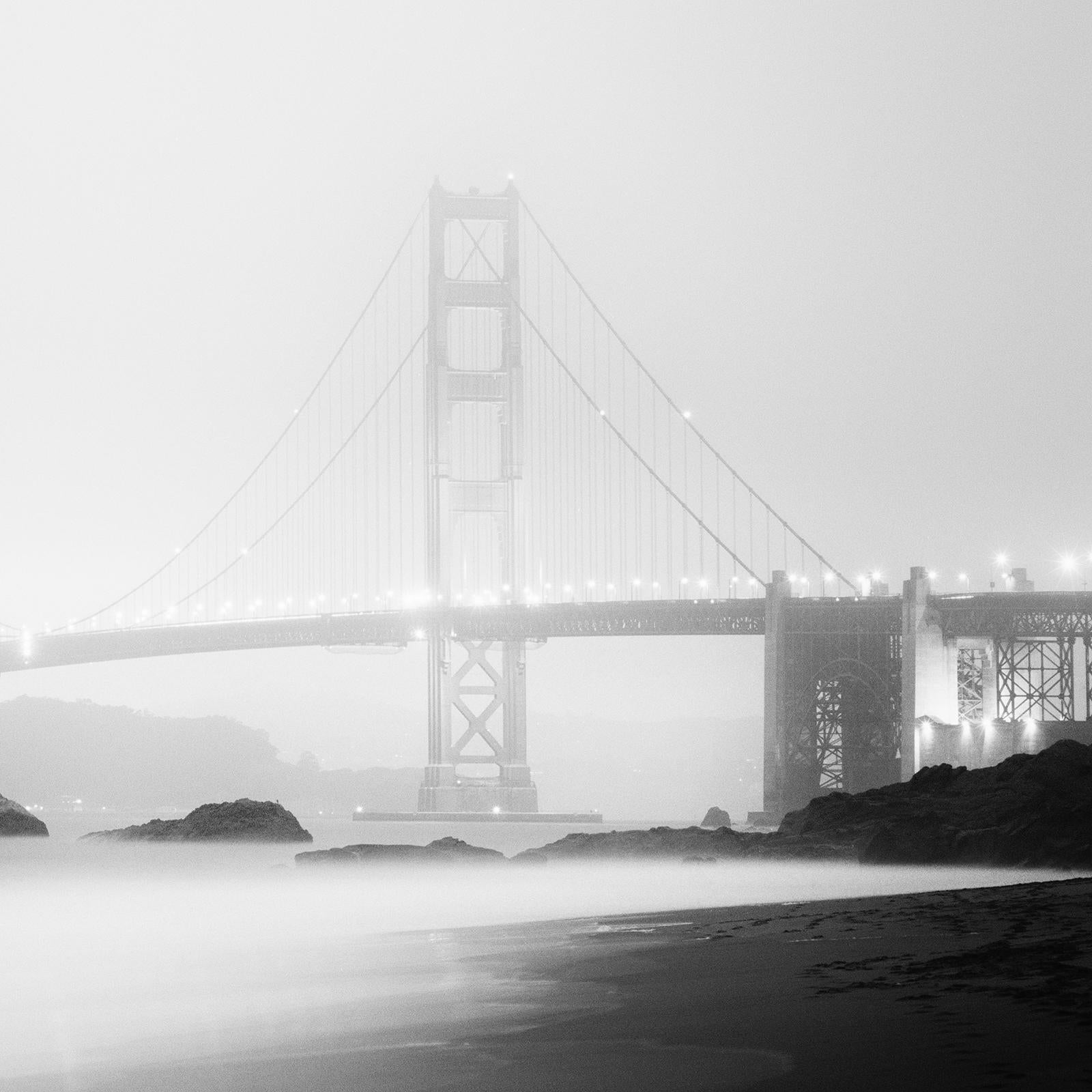 Golden Gate Bridge, foggy, night, USA, black and white photography, landscape For Sale 3