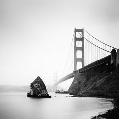 Golden Gate Bridge, fort point rock, San Francisco, b&w landscape photography
