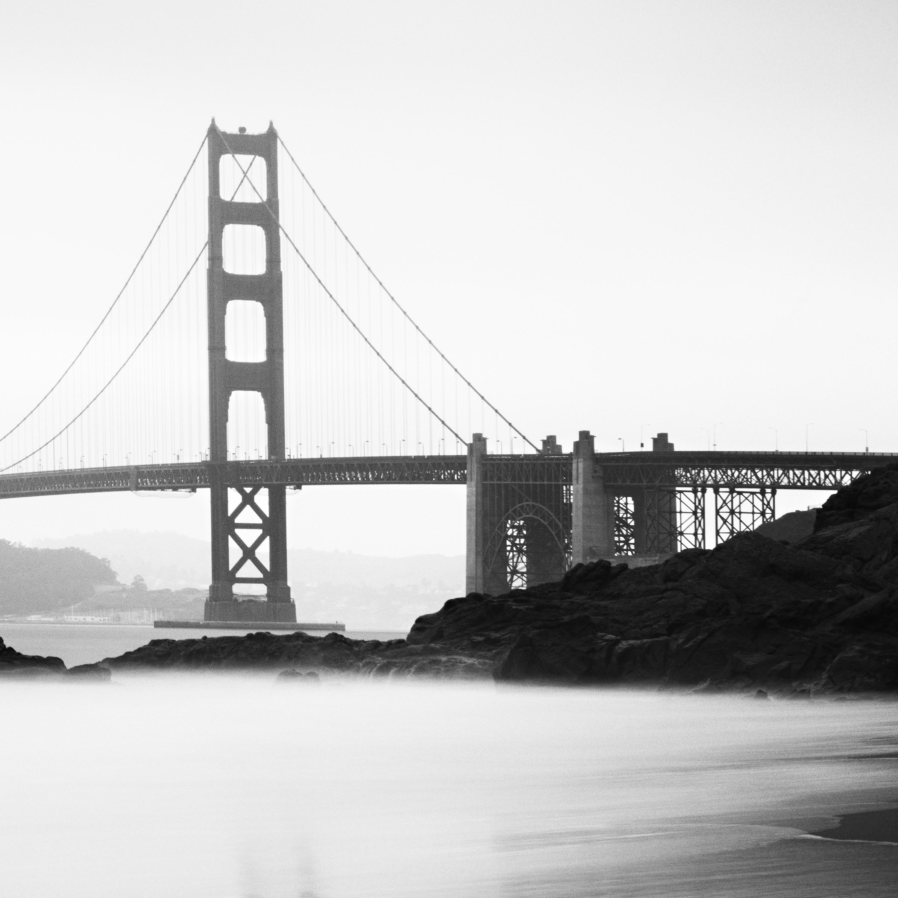 Golden Gate Bridge, Marshalls Beach, black and white landscape art photography For Sale 1