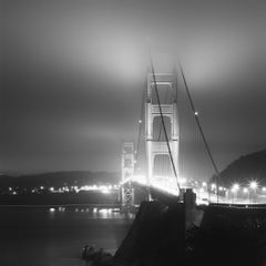 Puente Golden Gate, noche, San Francisco, EE.UU., fotografía de paisaje en blanco y negro