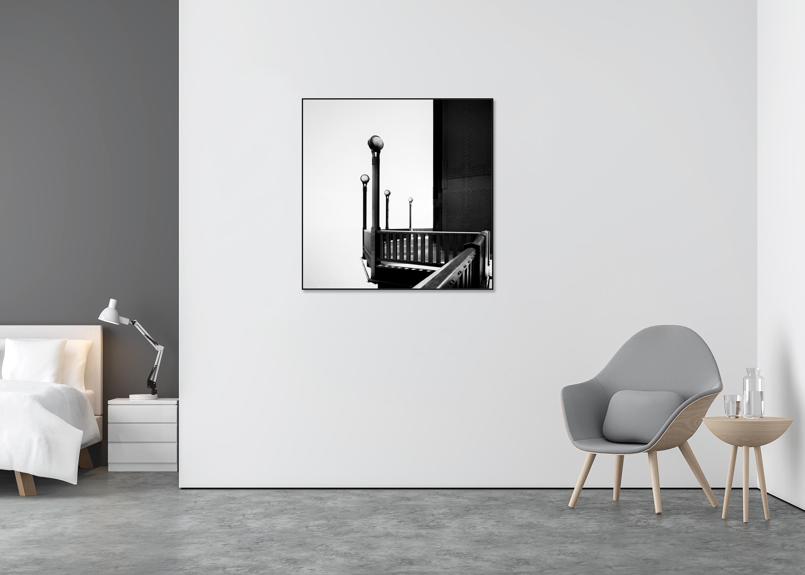 Golden Gate Bridge, monochrome limited minimalist cityscape - Black Black and White Photograph by Gerald Berghammer