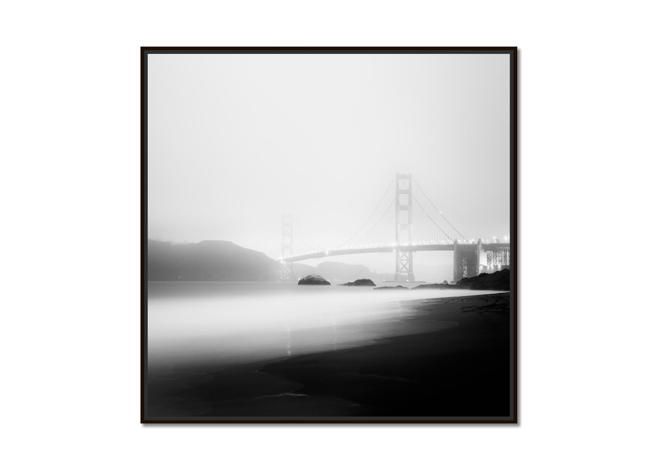 Golden Gate Bridge, foggy, night, USA, black and white photography, landscape - Photograph by Gerald Berghammer